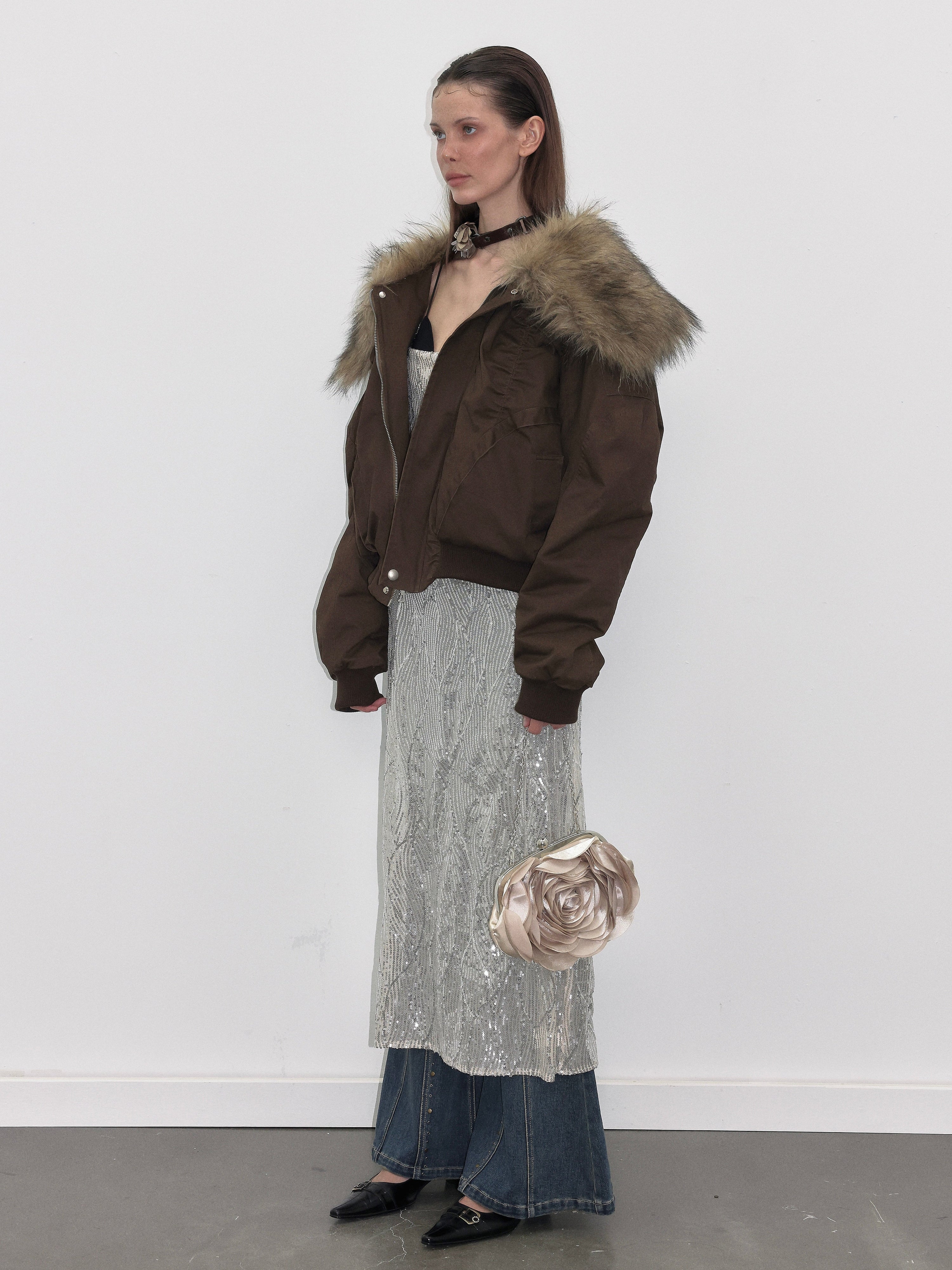 PROD  2023 WINTER Brown Faux Fur Down Jacket