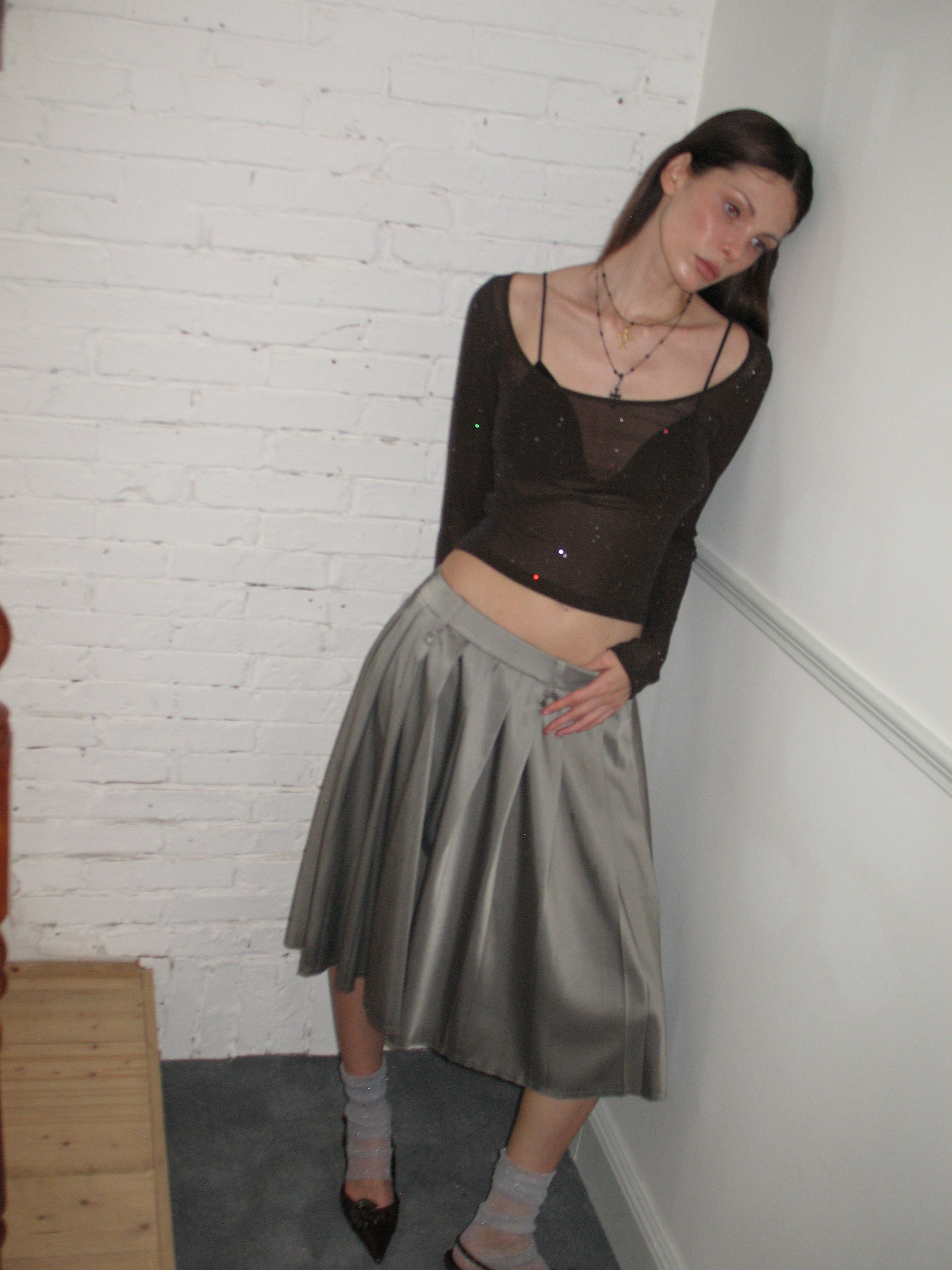 PROD  2023 WINTER Gray Pleated Midi Skirt