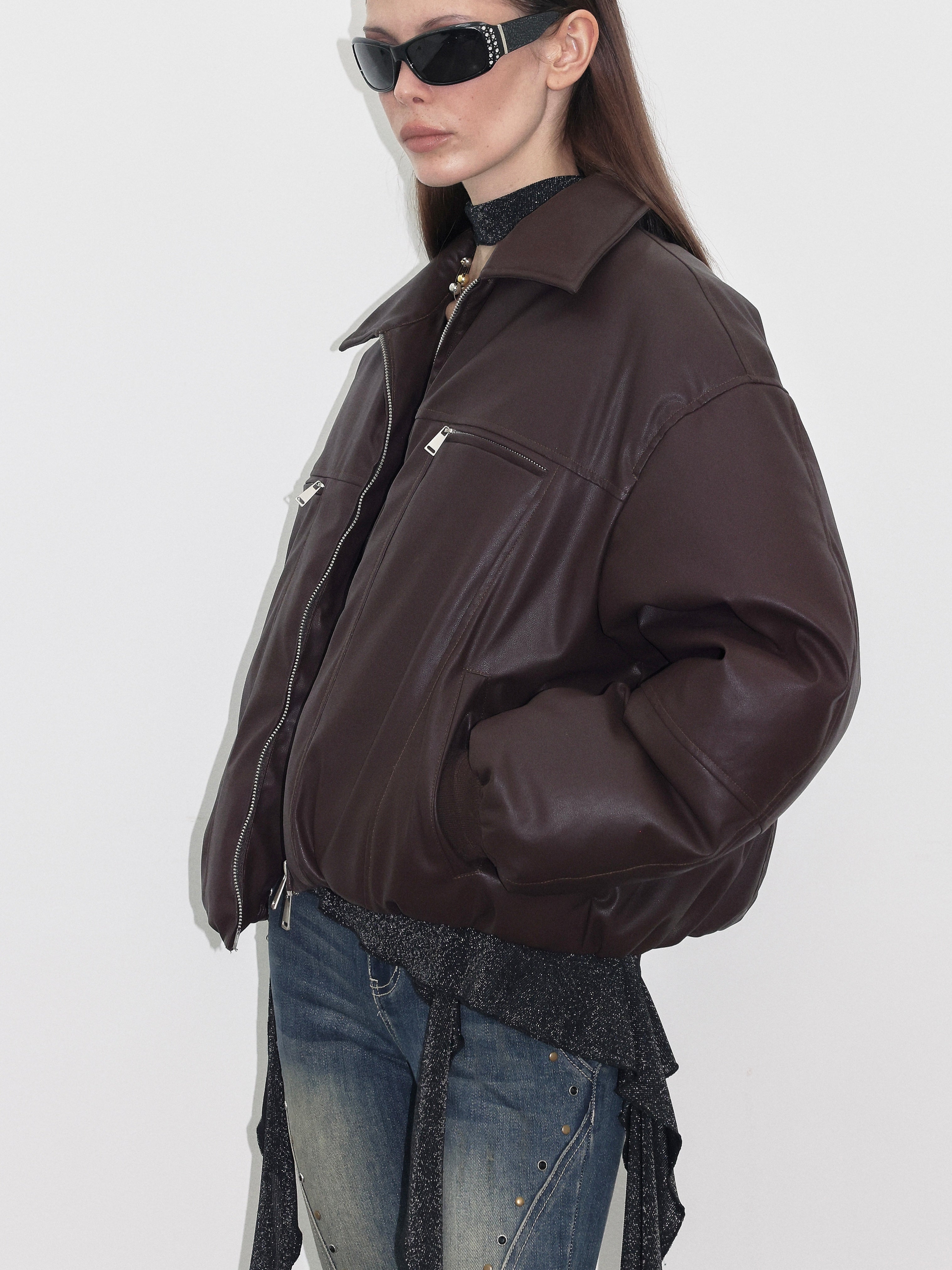  In-stock Down Puffer Leather Jacket
