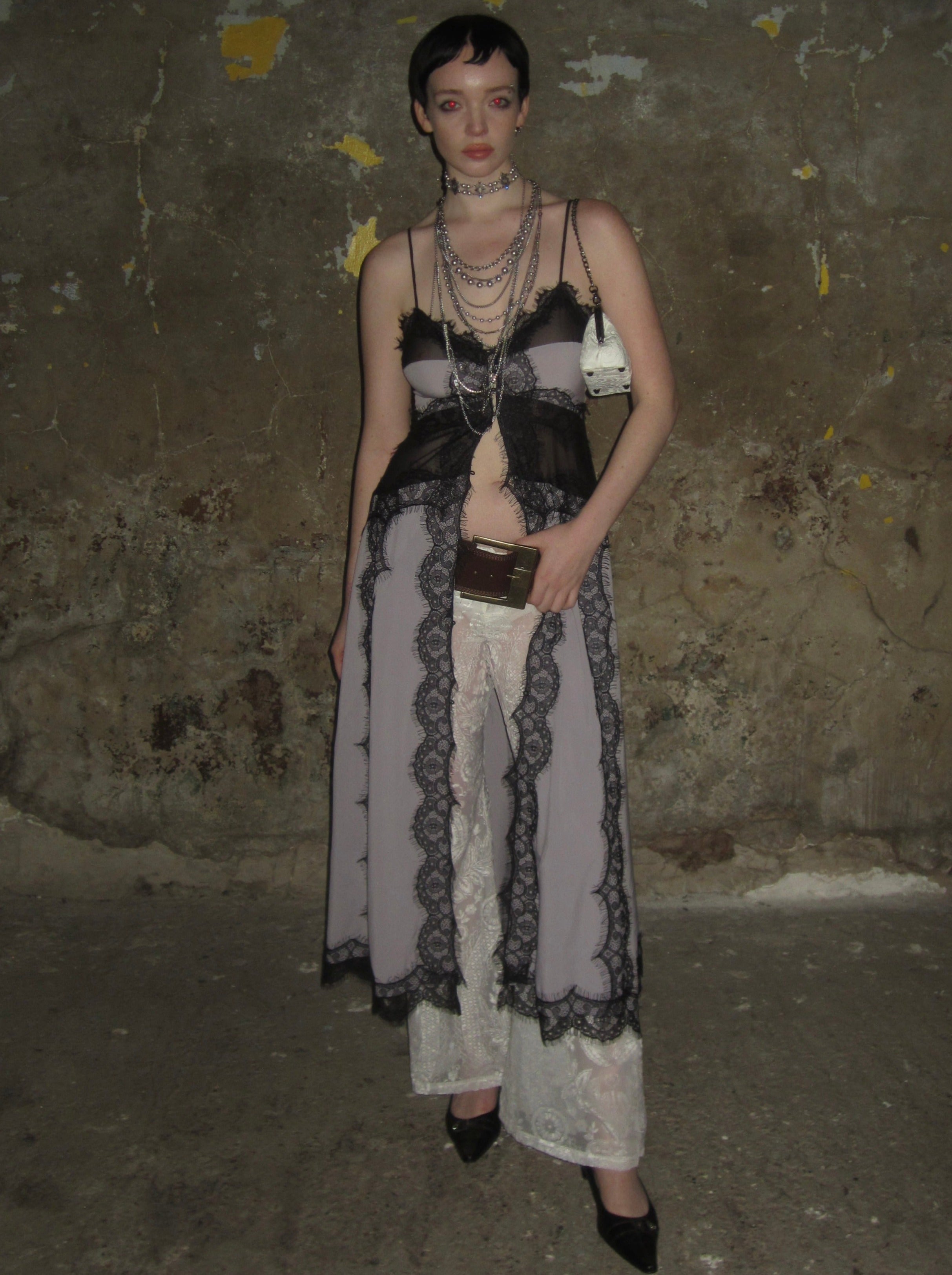 Convertible Lace Camisole Dress /Purple-black