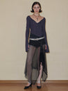 PROD 2024 Pre-spring Free Size (XS-L) / Black / In-stock Sheer Diamante Fishnet Midi Skirt With Belt