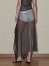 PROD 2024 Pre-spring Free Size (XS-L) / Black / In-stock Sheer Diamante Fishnet Midi Skirt With Belt
