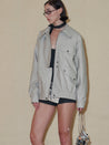 PROD 2024 Pre-spring Griege Lapel Pattern Faux Leather Jacket