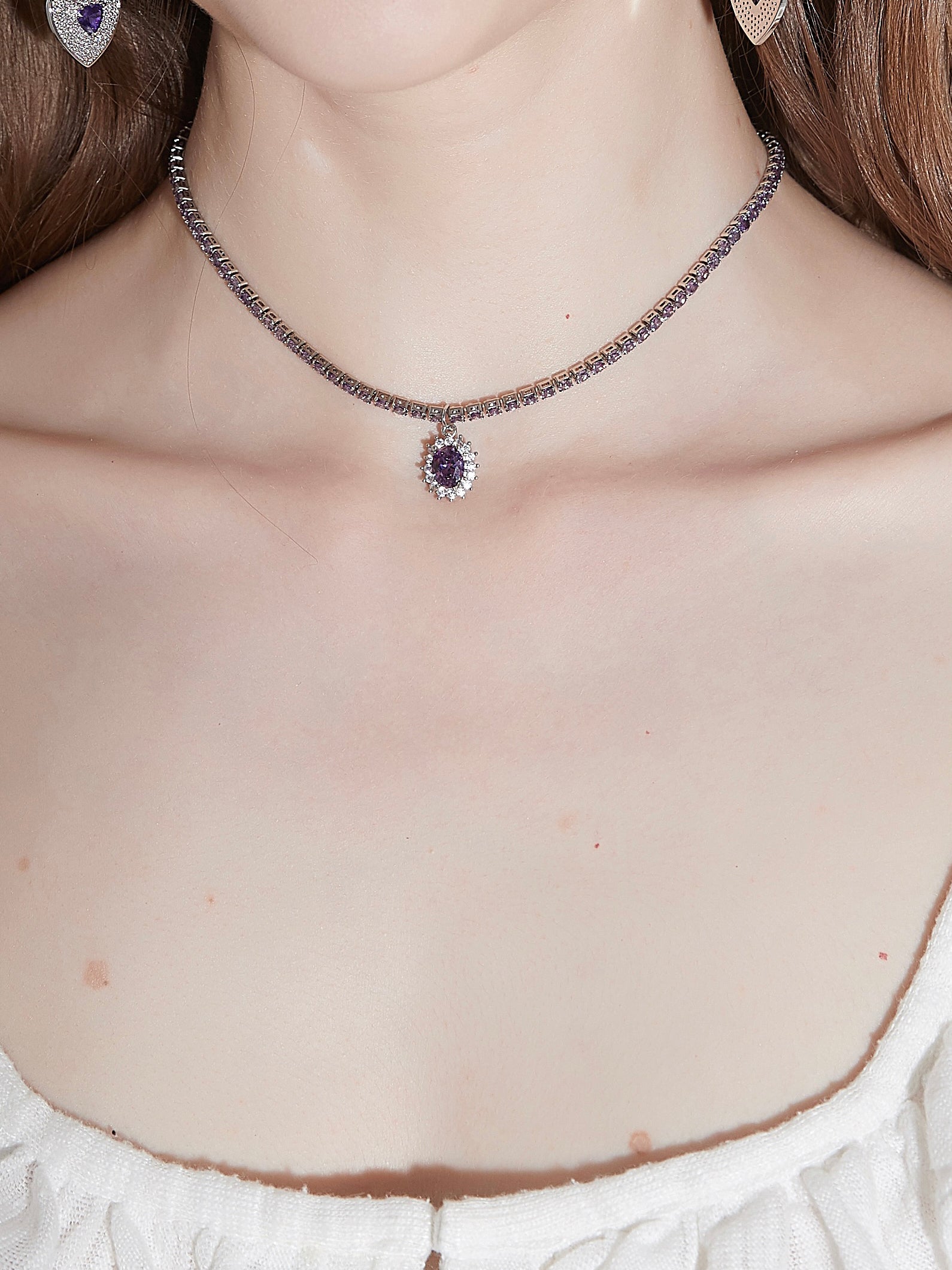 PROD 2024 Pre-spring One Size / Purple / In-stock Shiny Purple Cubic Zirconia Necklace