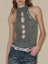PROD 2024 Pre-spring XS / Olive / In-stock Hollow Out Shoulder-Baring Tank Top