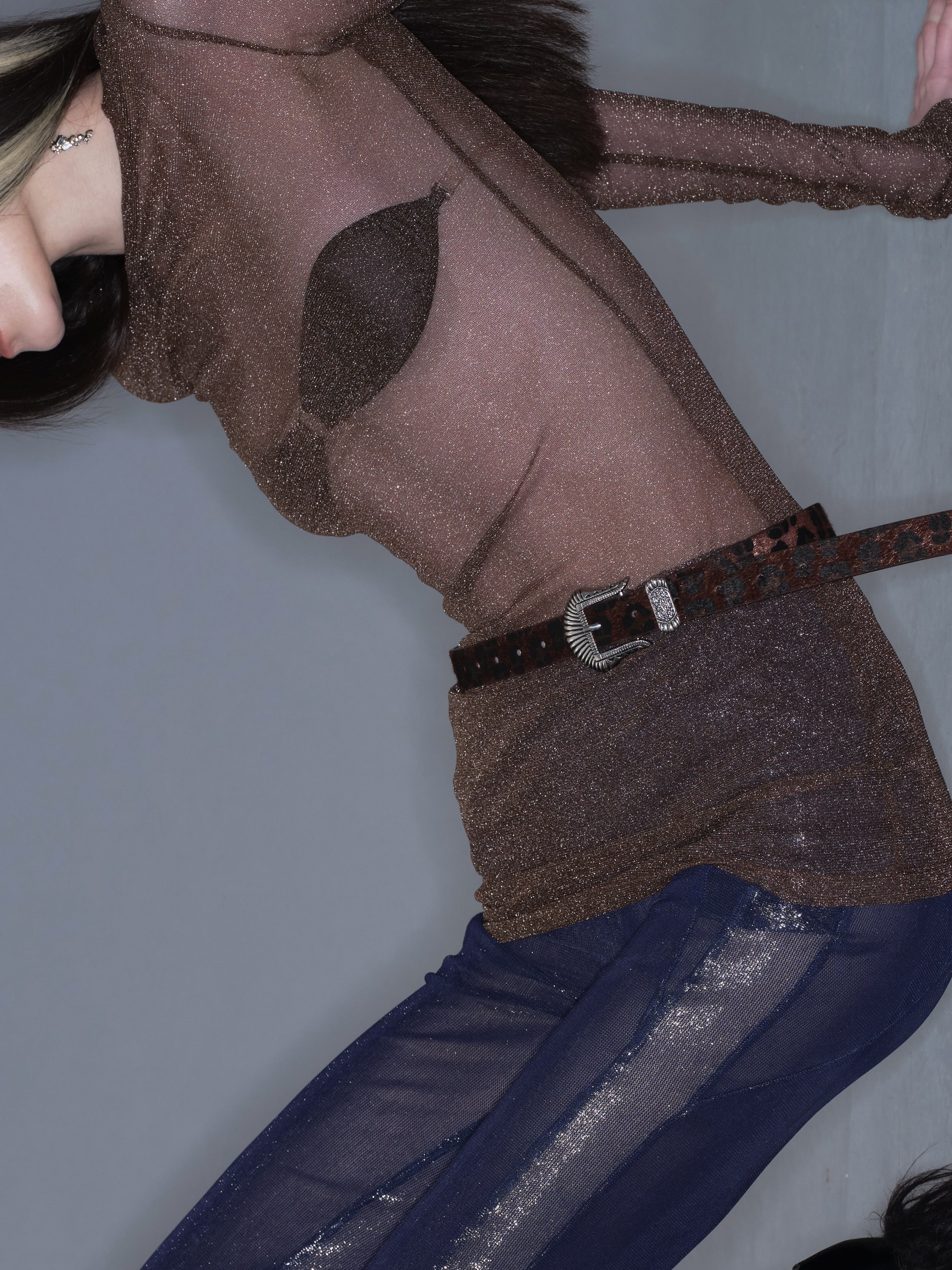 sheer metallic top