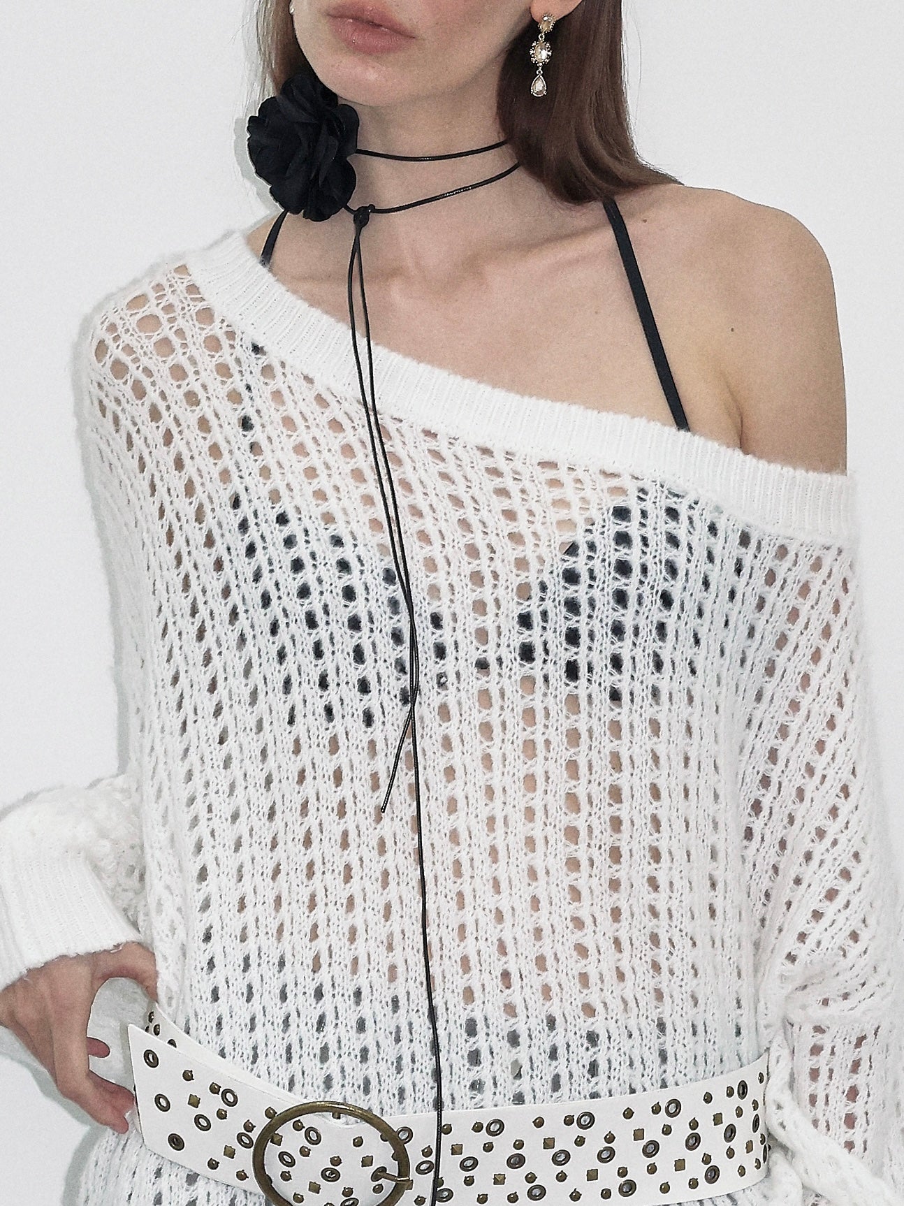 PROD  White Open-knit Sweater
