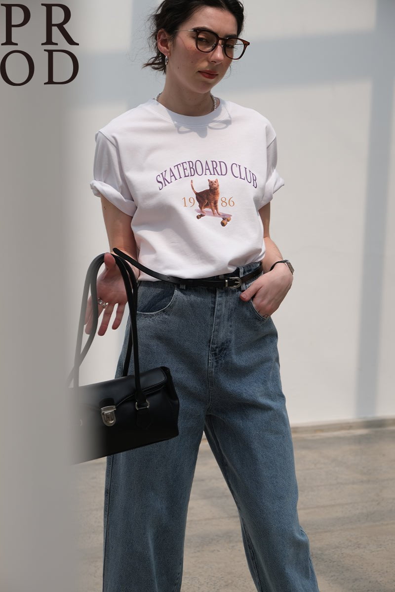 1986 Skateboard Club Cat Basic Short Sleeve T-Shirt White – PROD