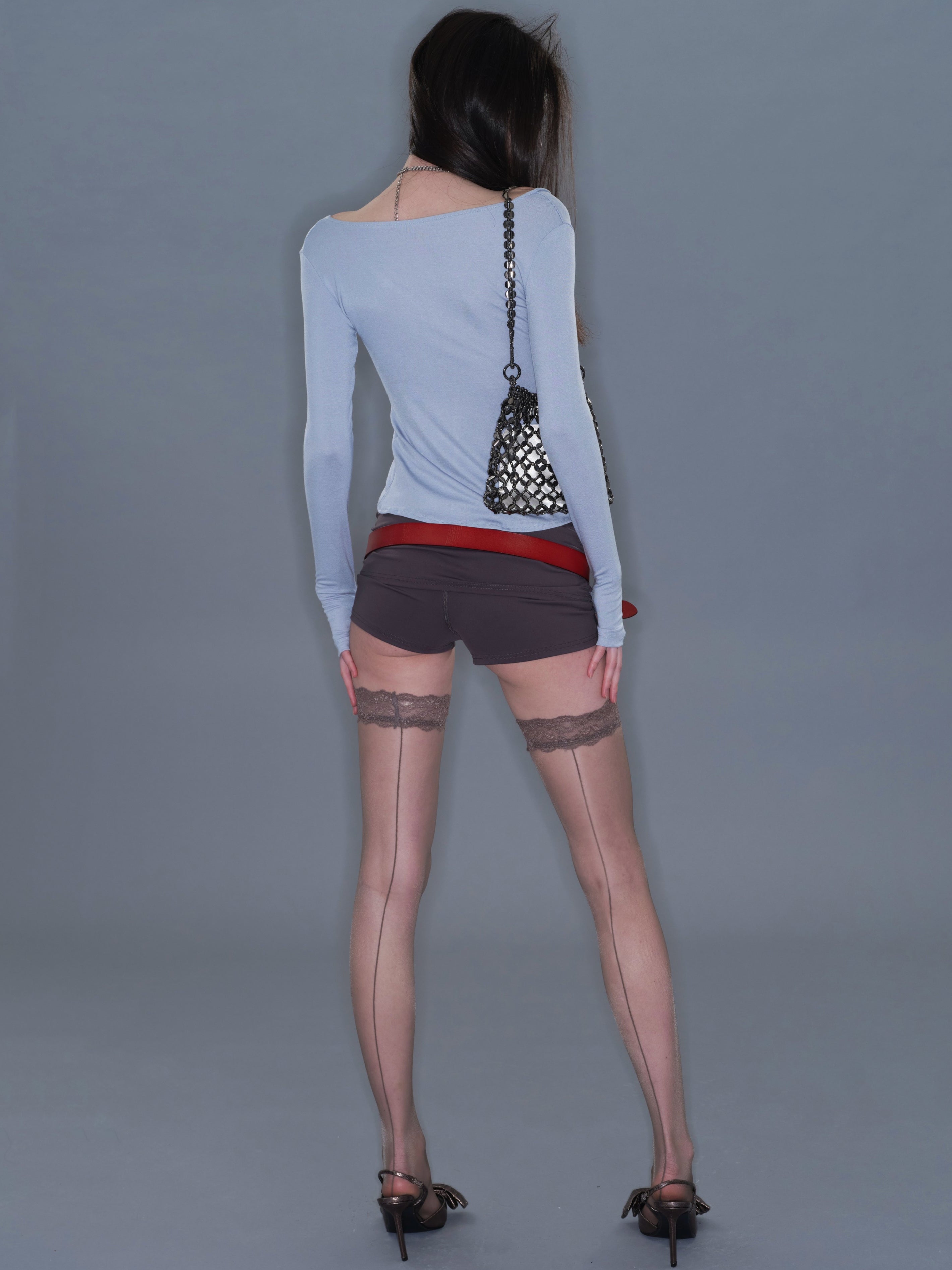 Fitted Long Sleeve Top/ Gray-blue