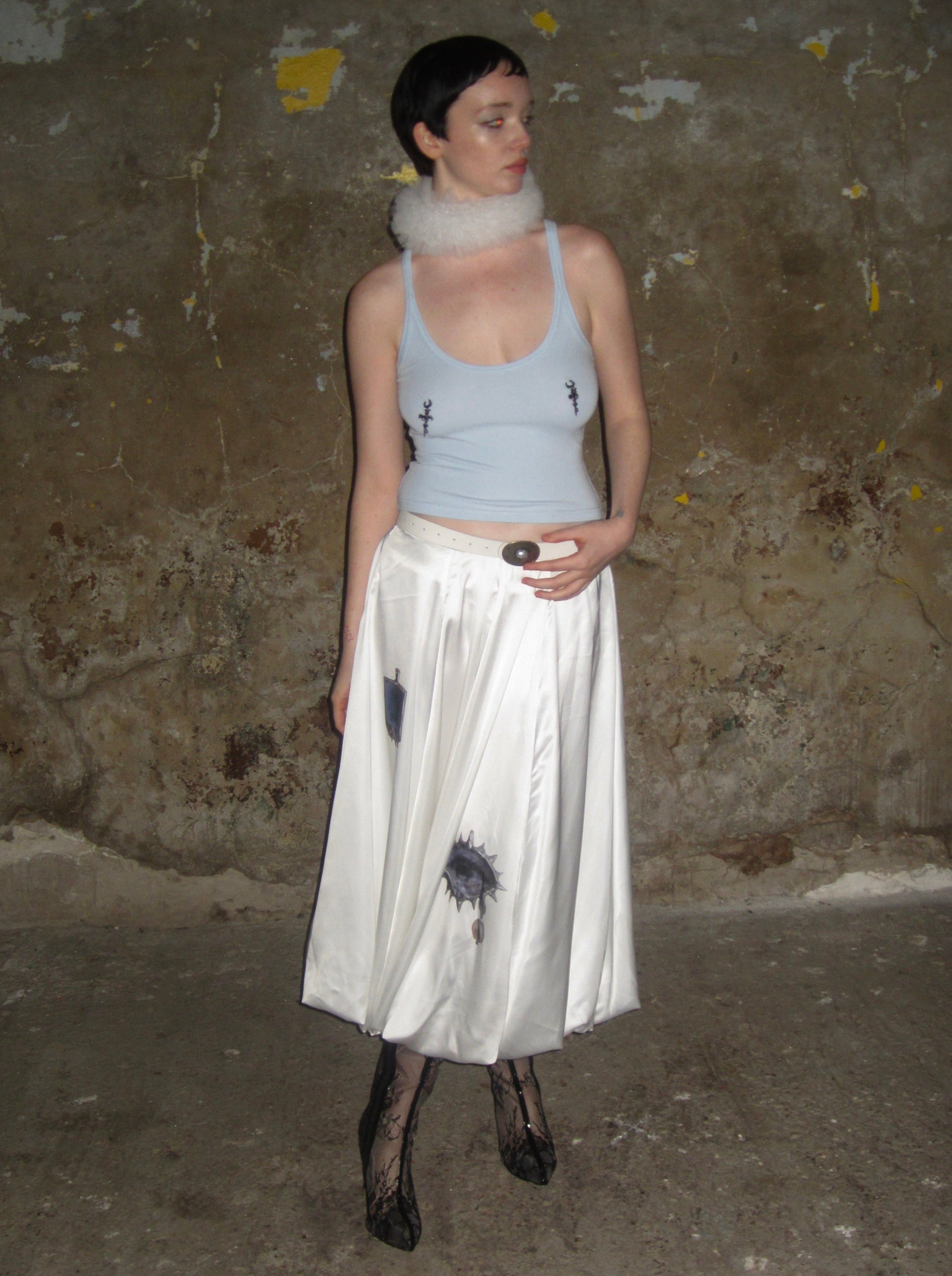 Printed Satin Midi Puff Skirt