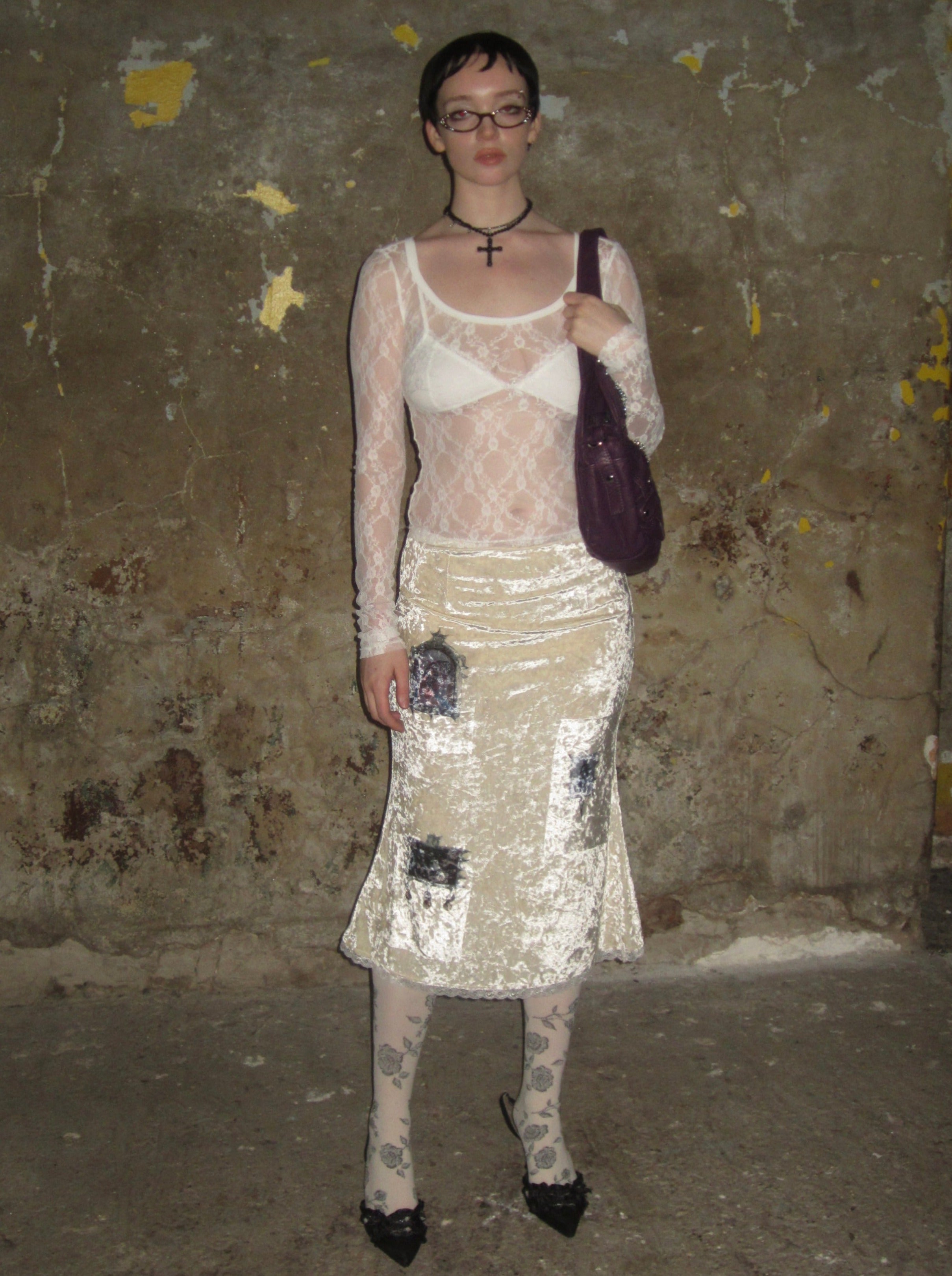 Velvet Printed Midi Skirt