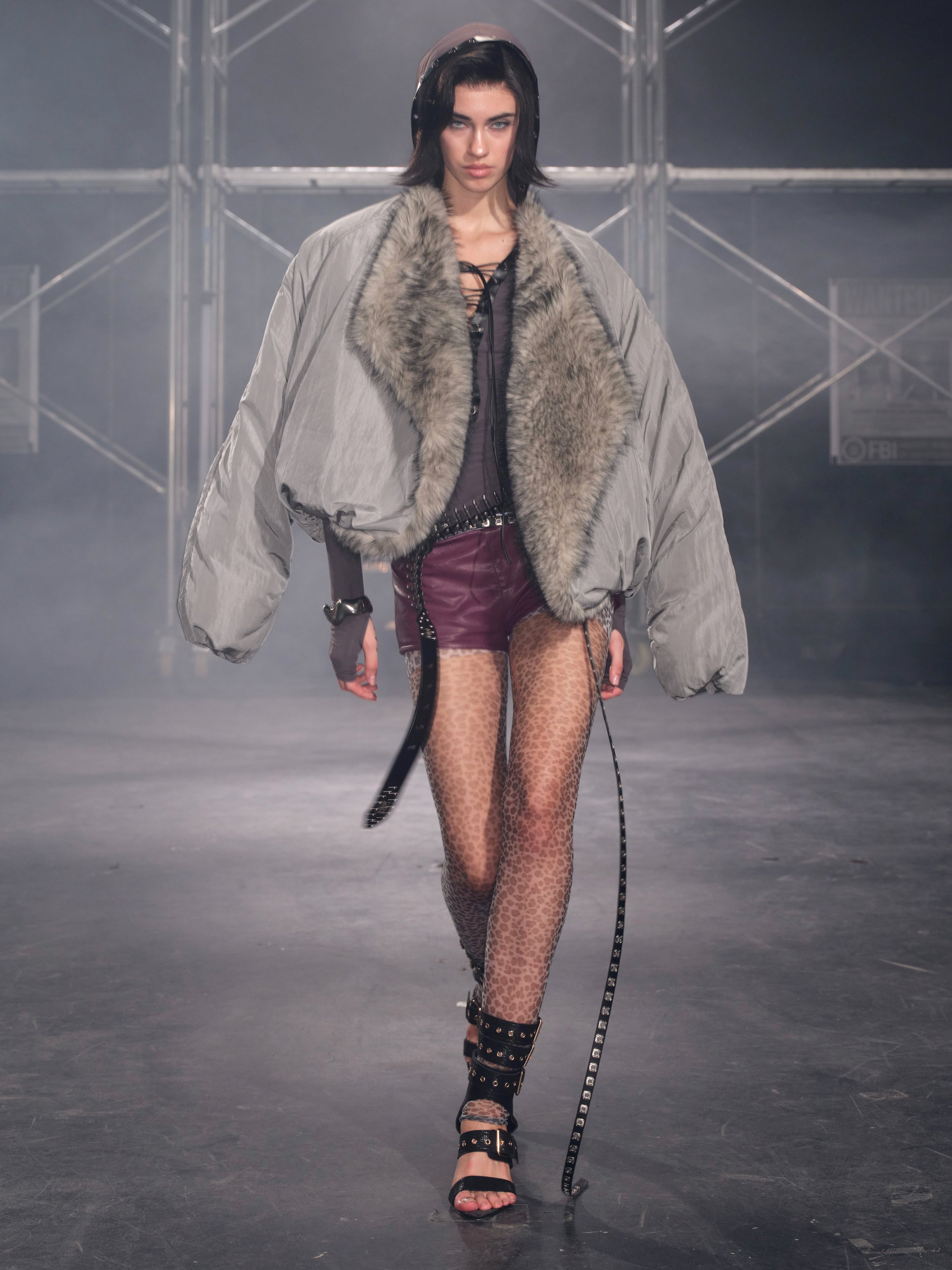 Glacier Faux Fur Trim Puffer Jacket Gray