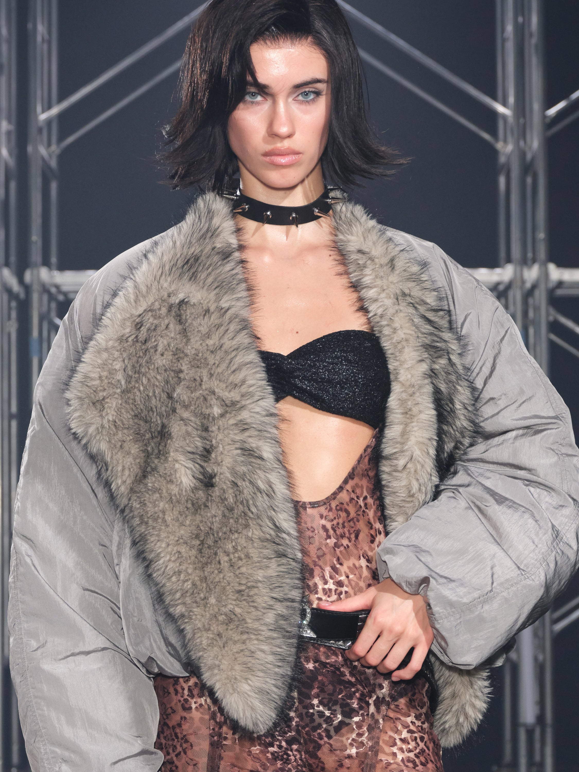 Glacier Faux Fur Trim Puffer Jacket Gray