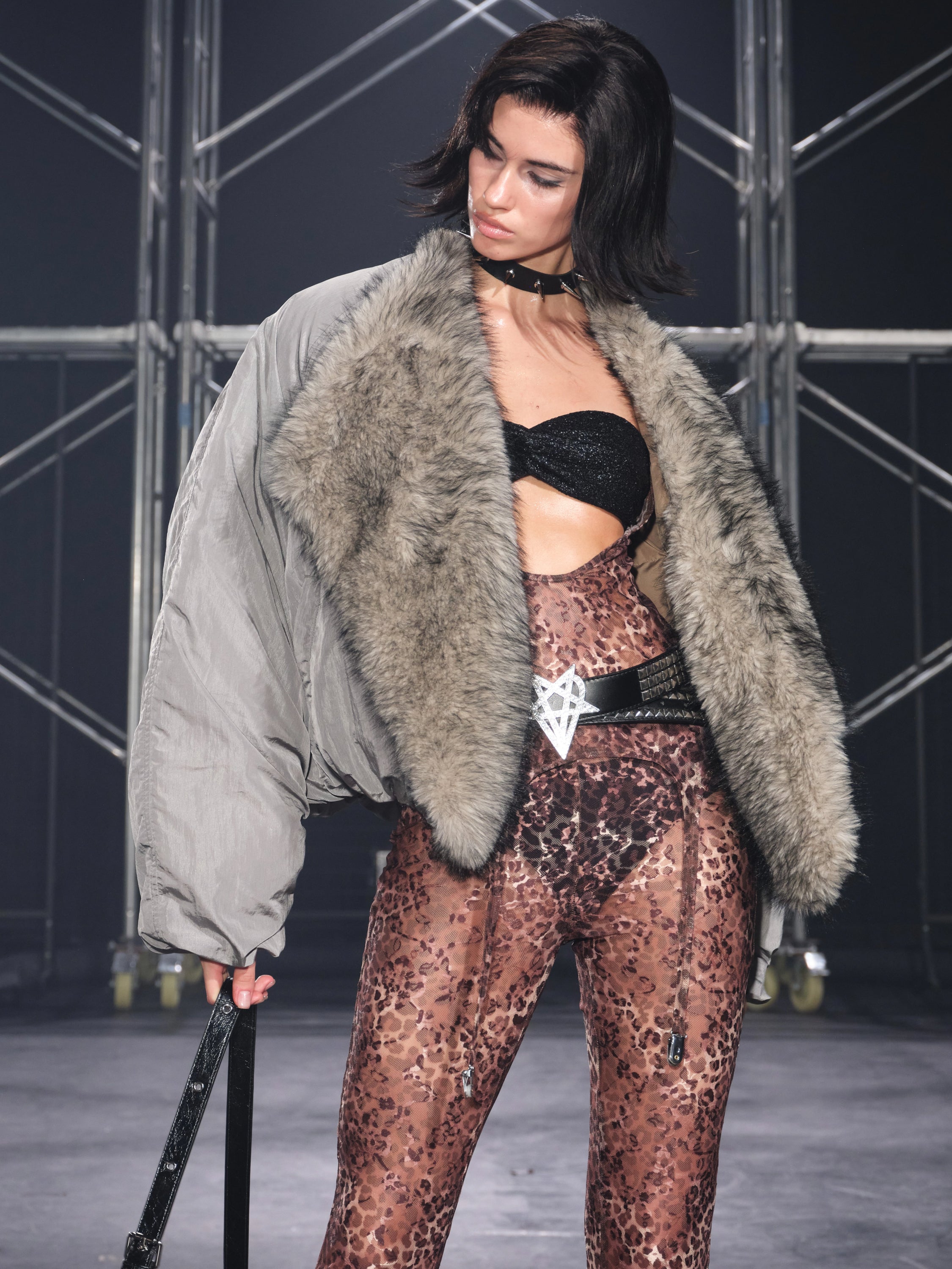 Glacier Faux Fur Trim Puffer Jacket Gray