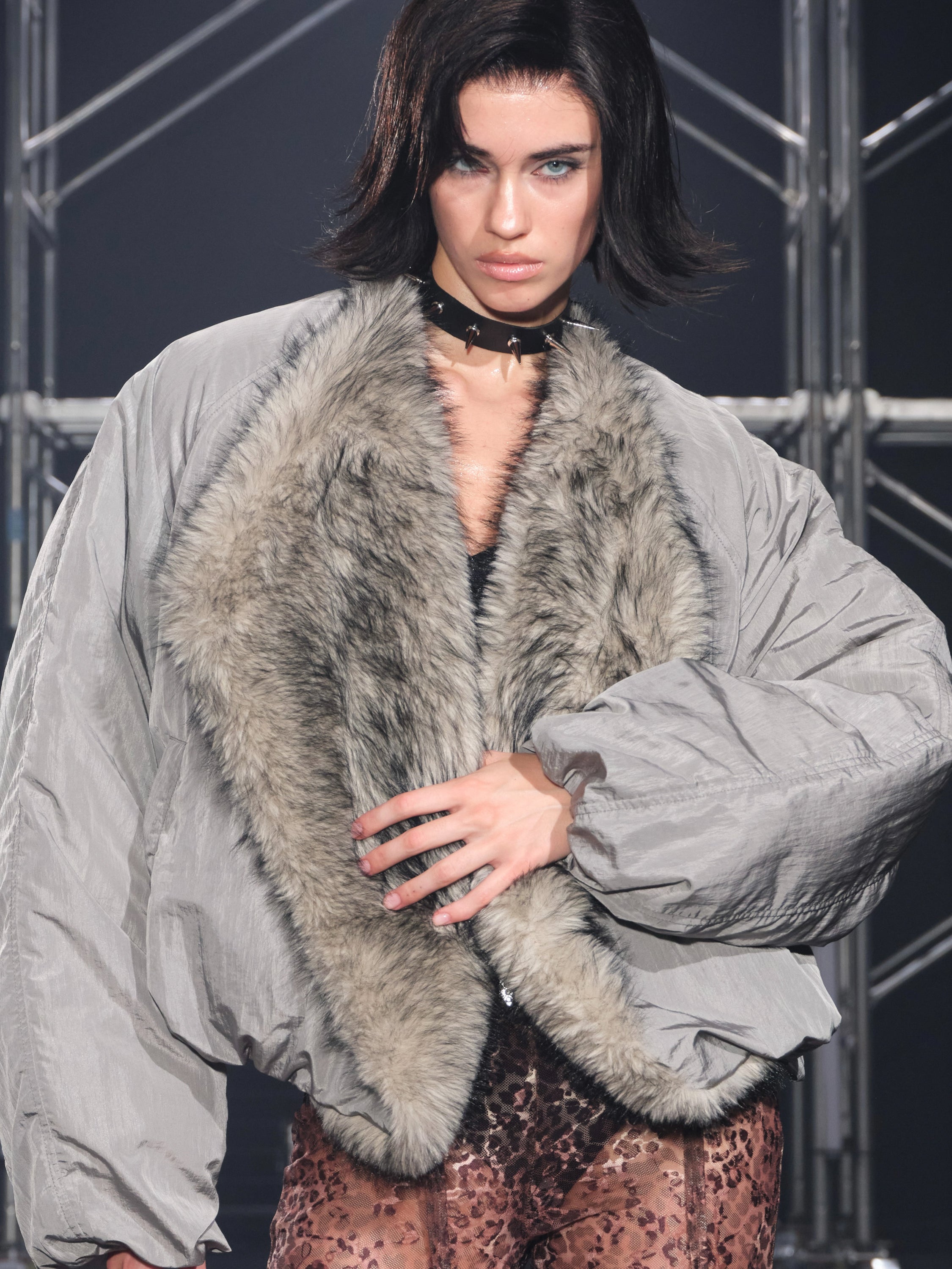 Glacier Faux Fur Trim Puffer Jacket Gray