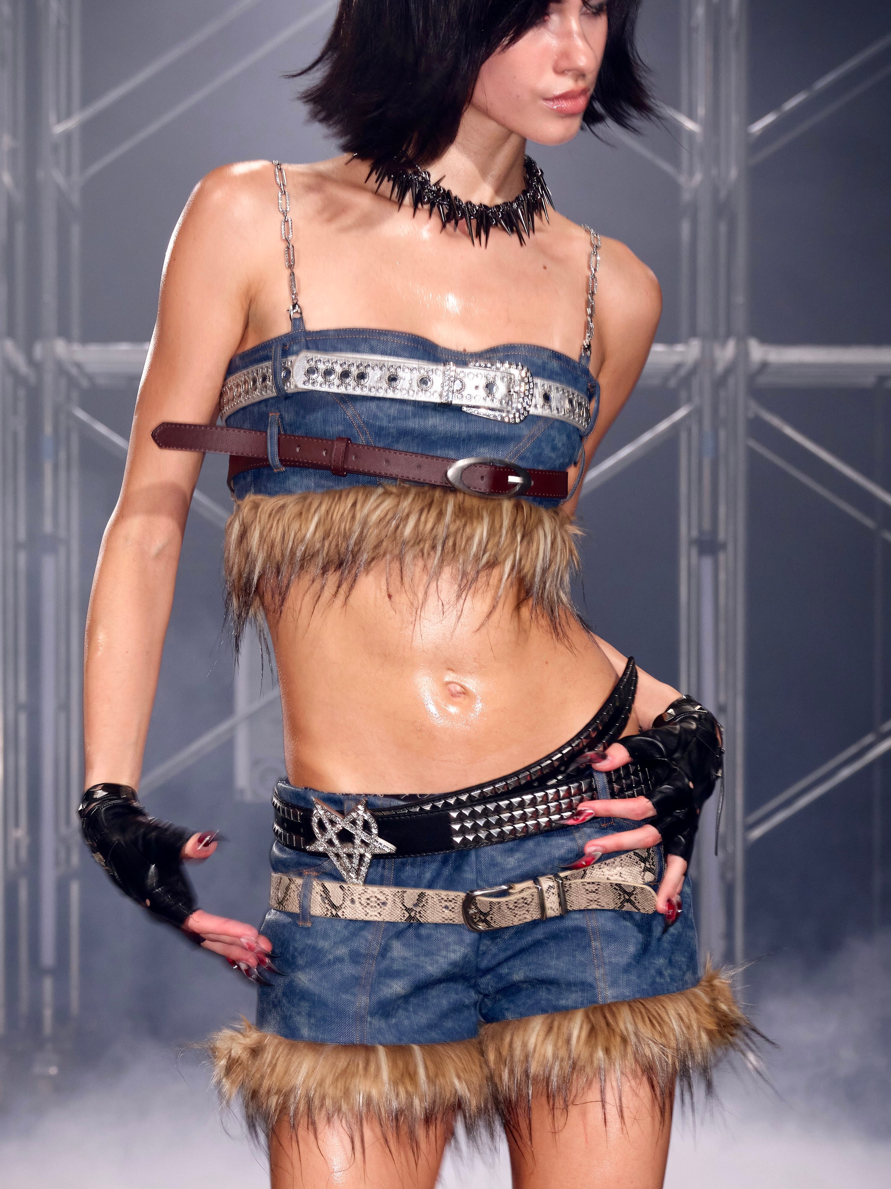 Thea Faux Fur Chain Top Blue
