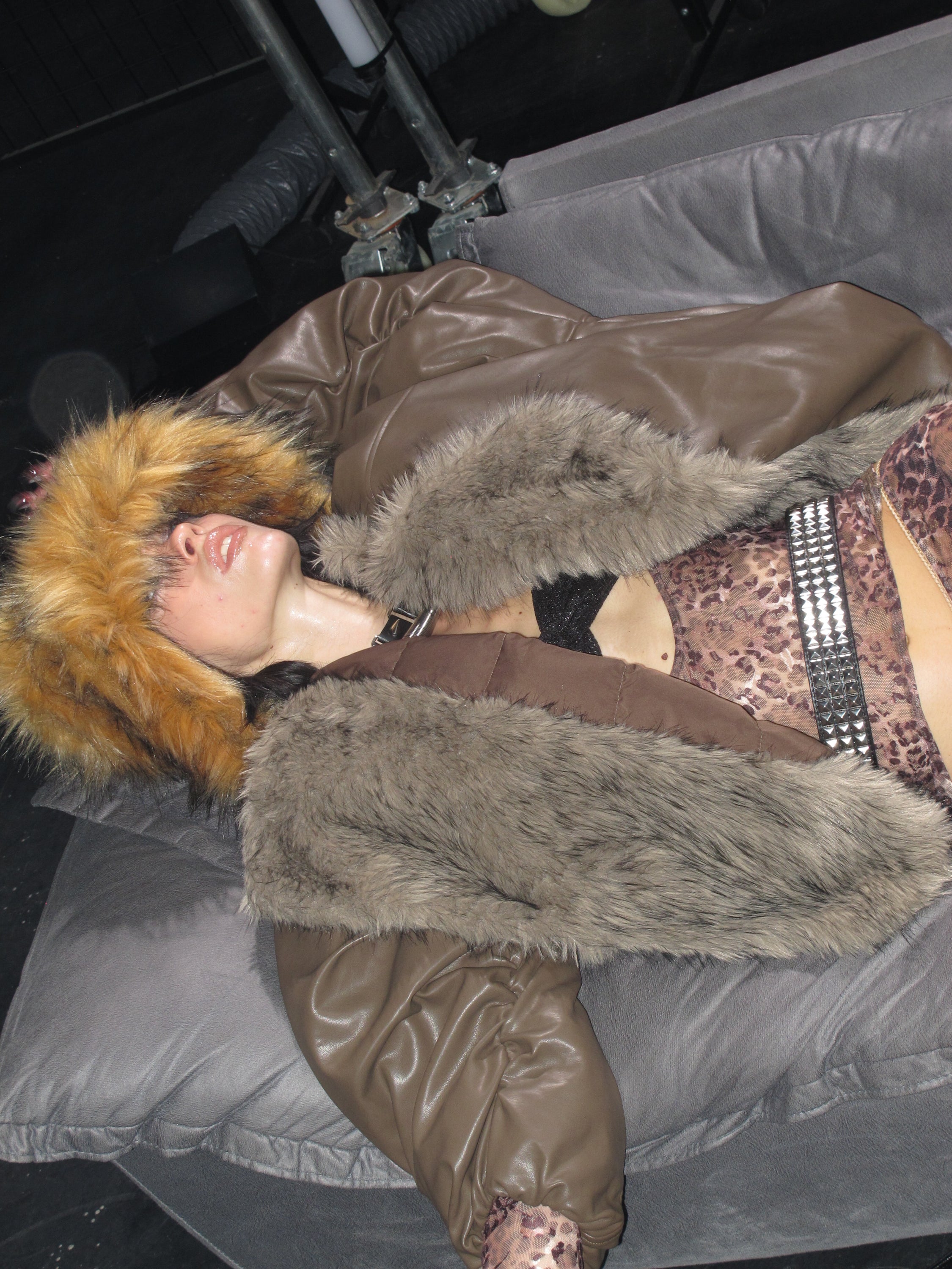 Glacier Faux Fur Trim Puffer Jacket Brown