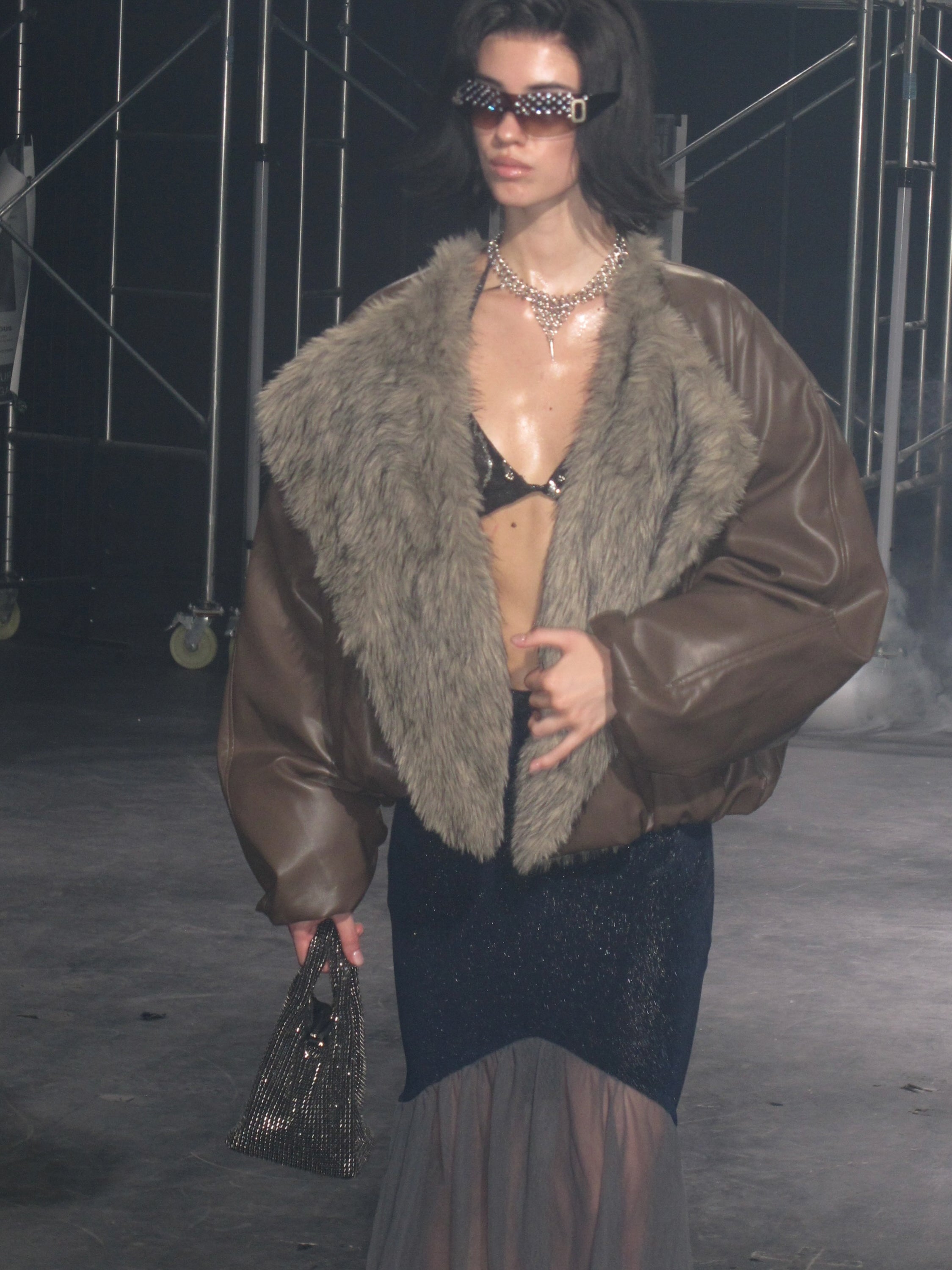 Glacier Faux Fur Trim Puffer Jacket Brown