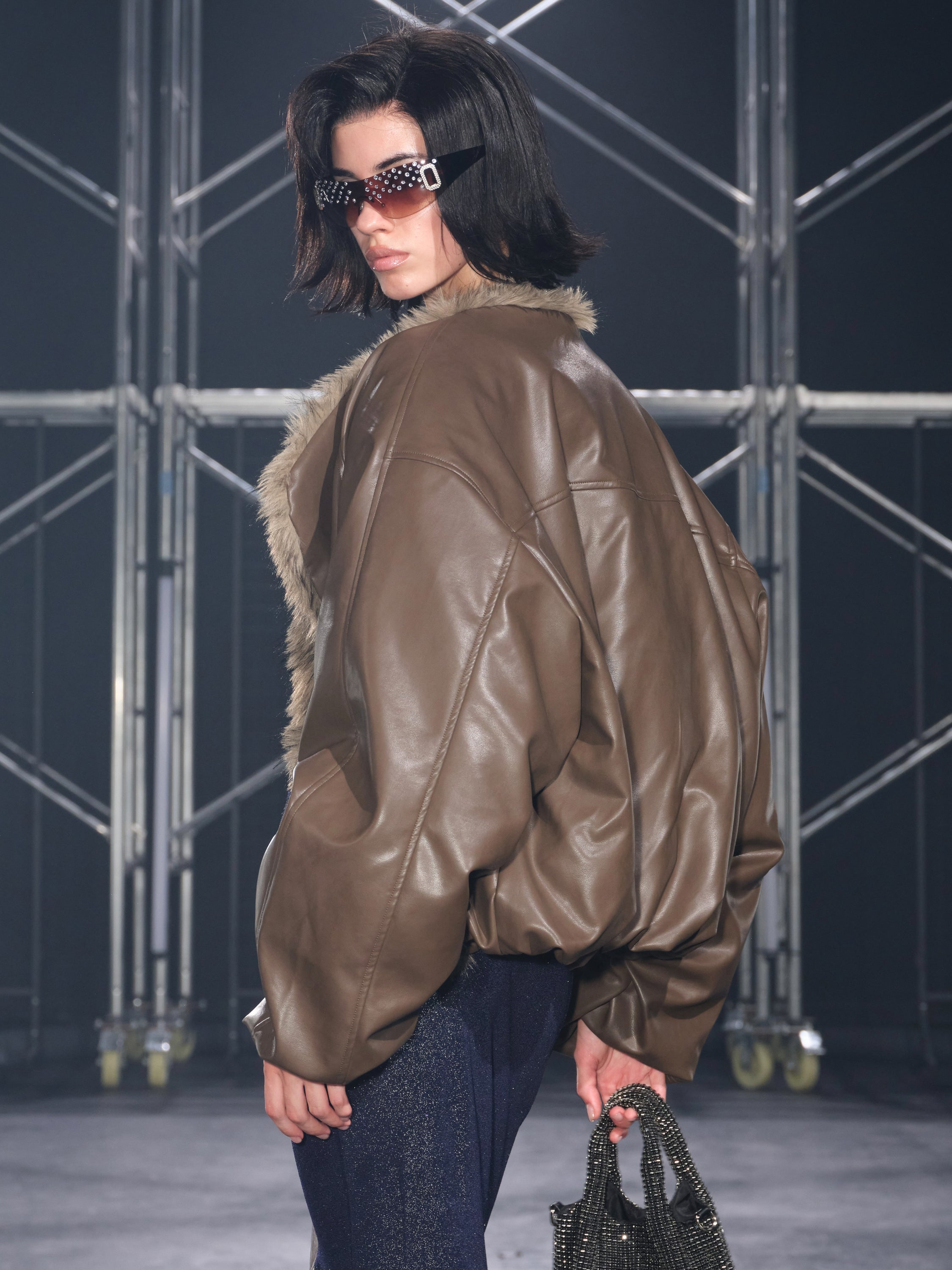 Glacier Faux Fur Trim Puffer Jacket Brown