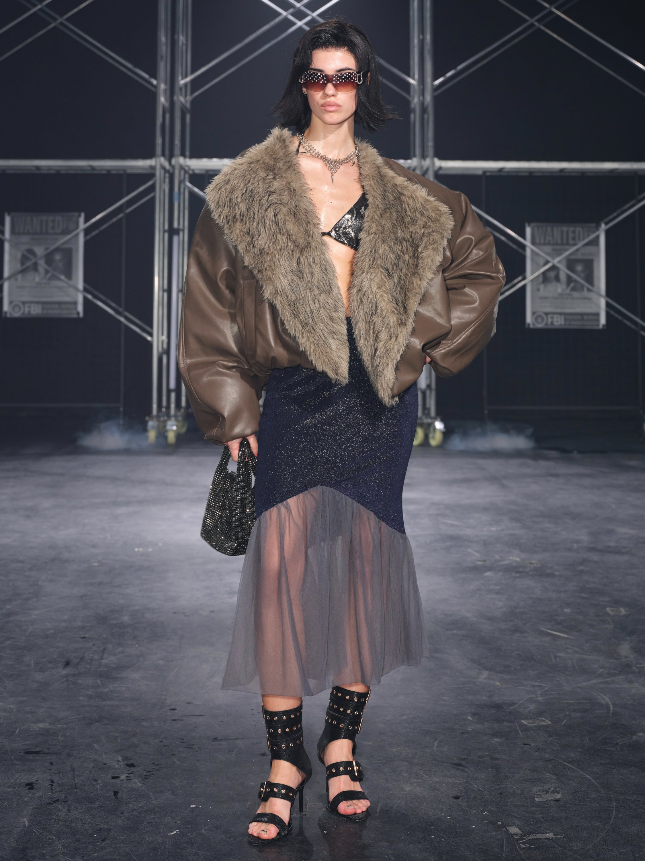 Glacier Faux Fur Trim Puffer Jacket Brown