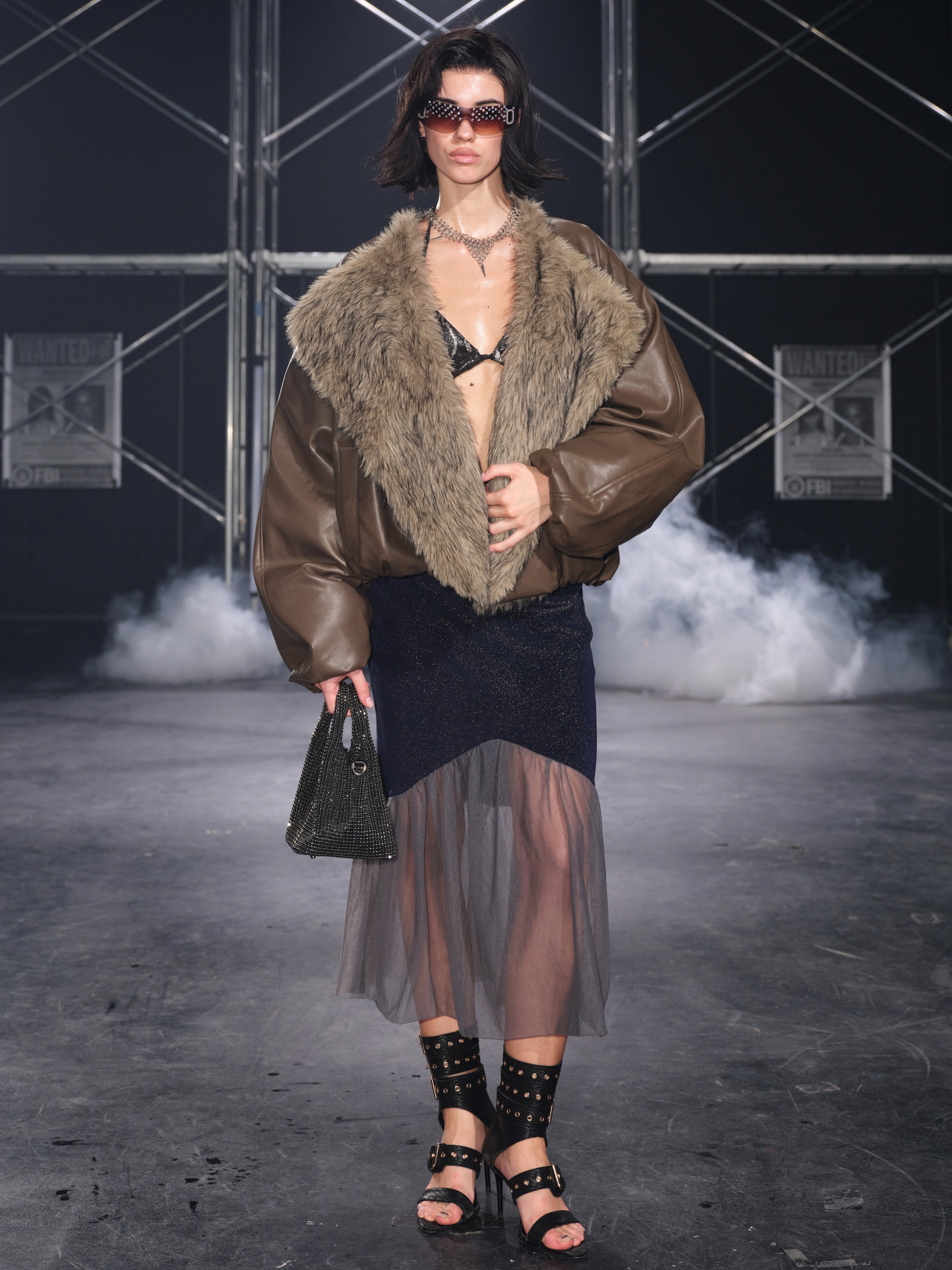 Glacier Faux Fur Trim Puffer Jacket Brown