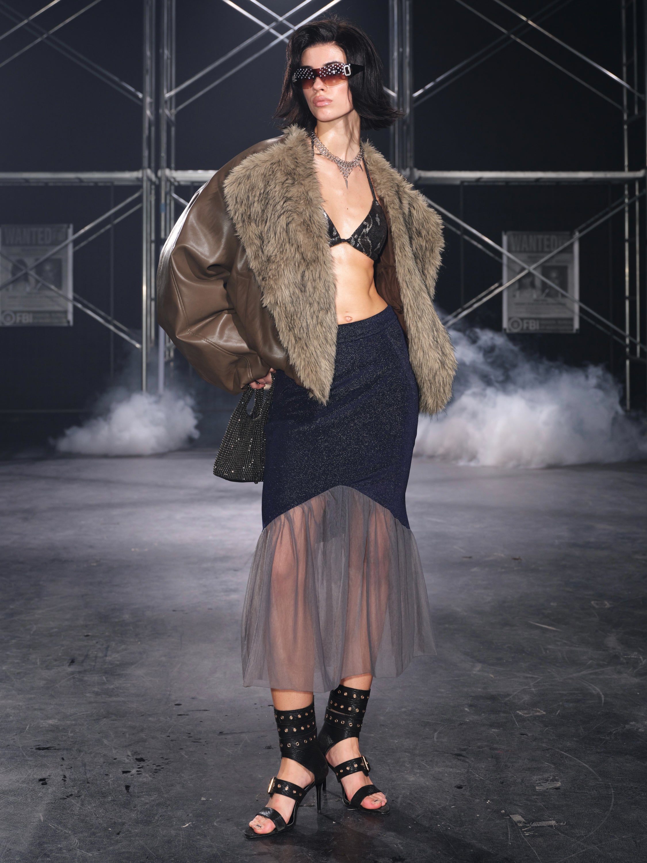 Glacier Faux Fur Trim Puffer Jacket Brown