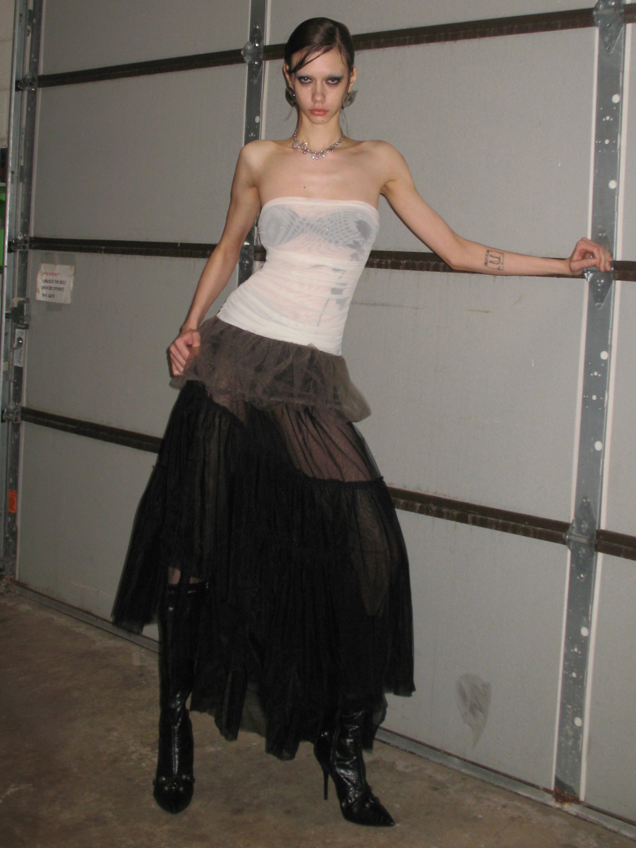 Sheer Pleated Tulle Midi Skirt