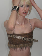 Thea Faux Fur Chain Top Brown