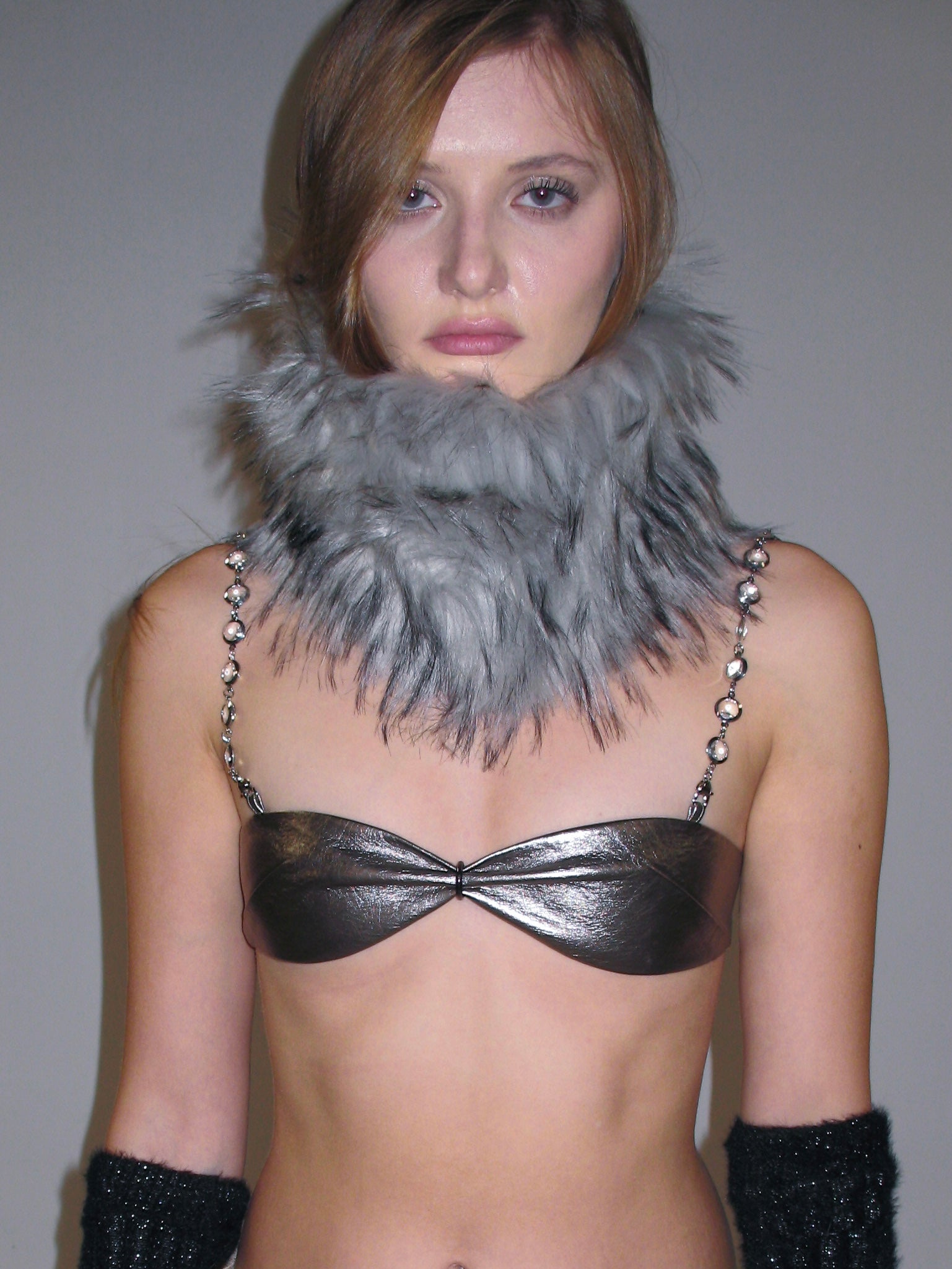 Gray Plush Faux Fur Neckwarmer