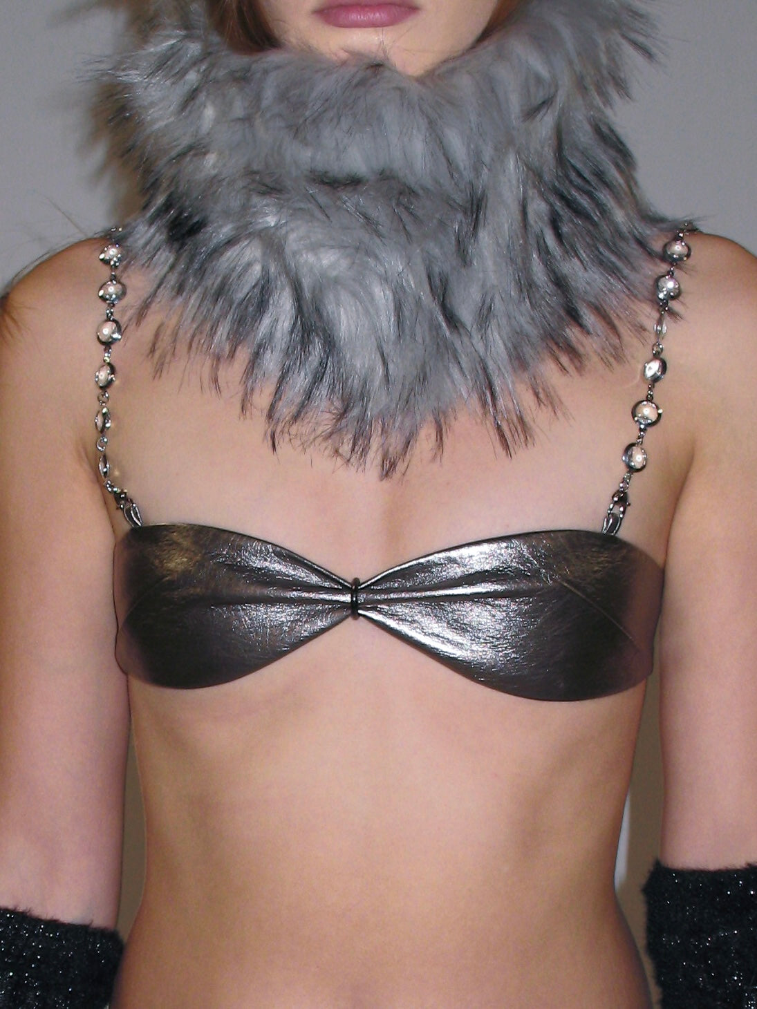 Faux Leather Chain Bra Top/ Silver