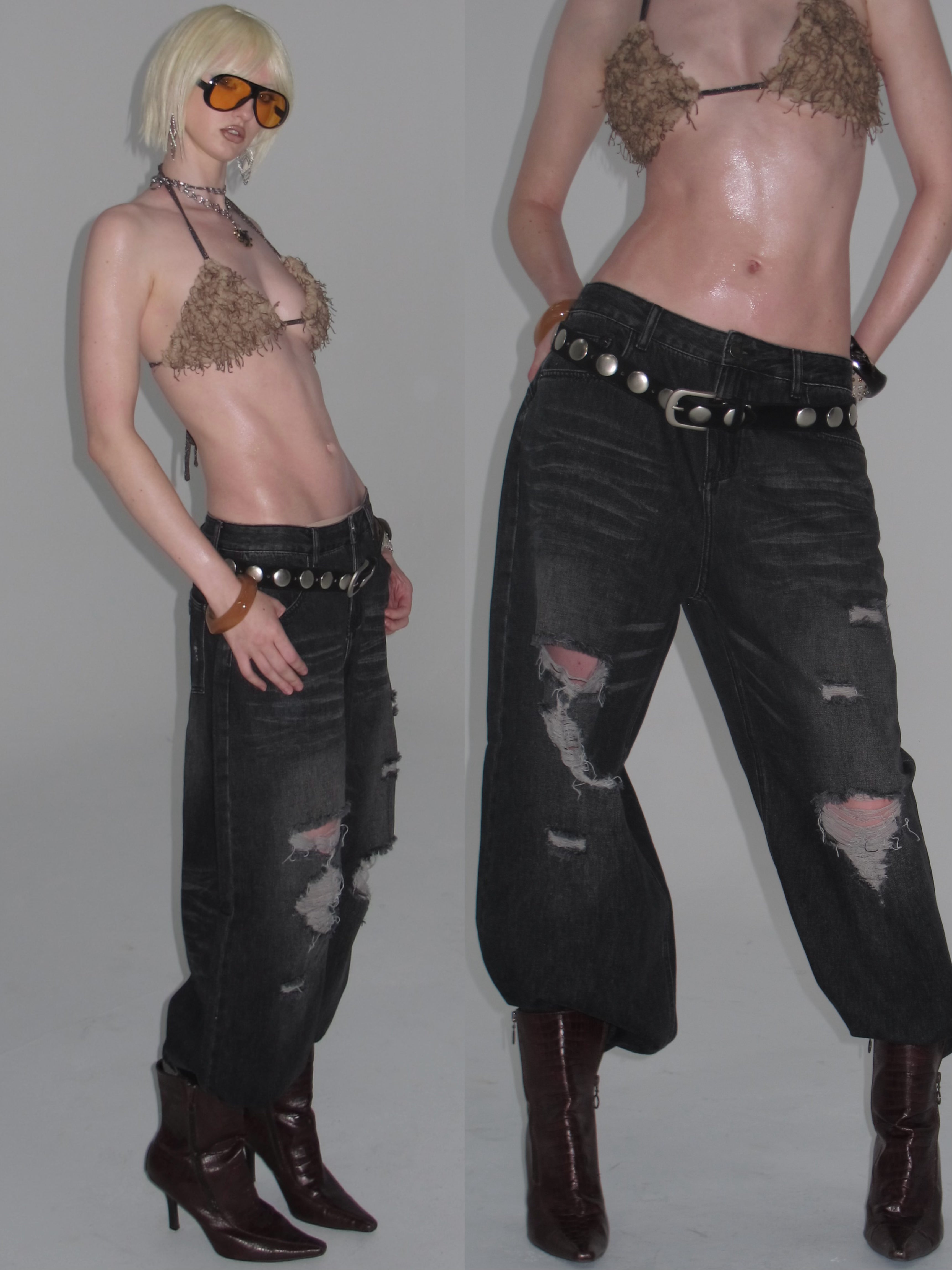 Rocker Distressed Baggy Jeans