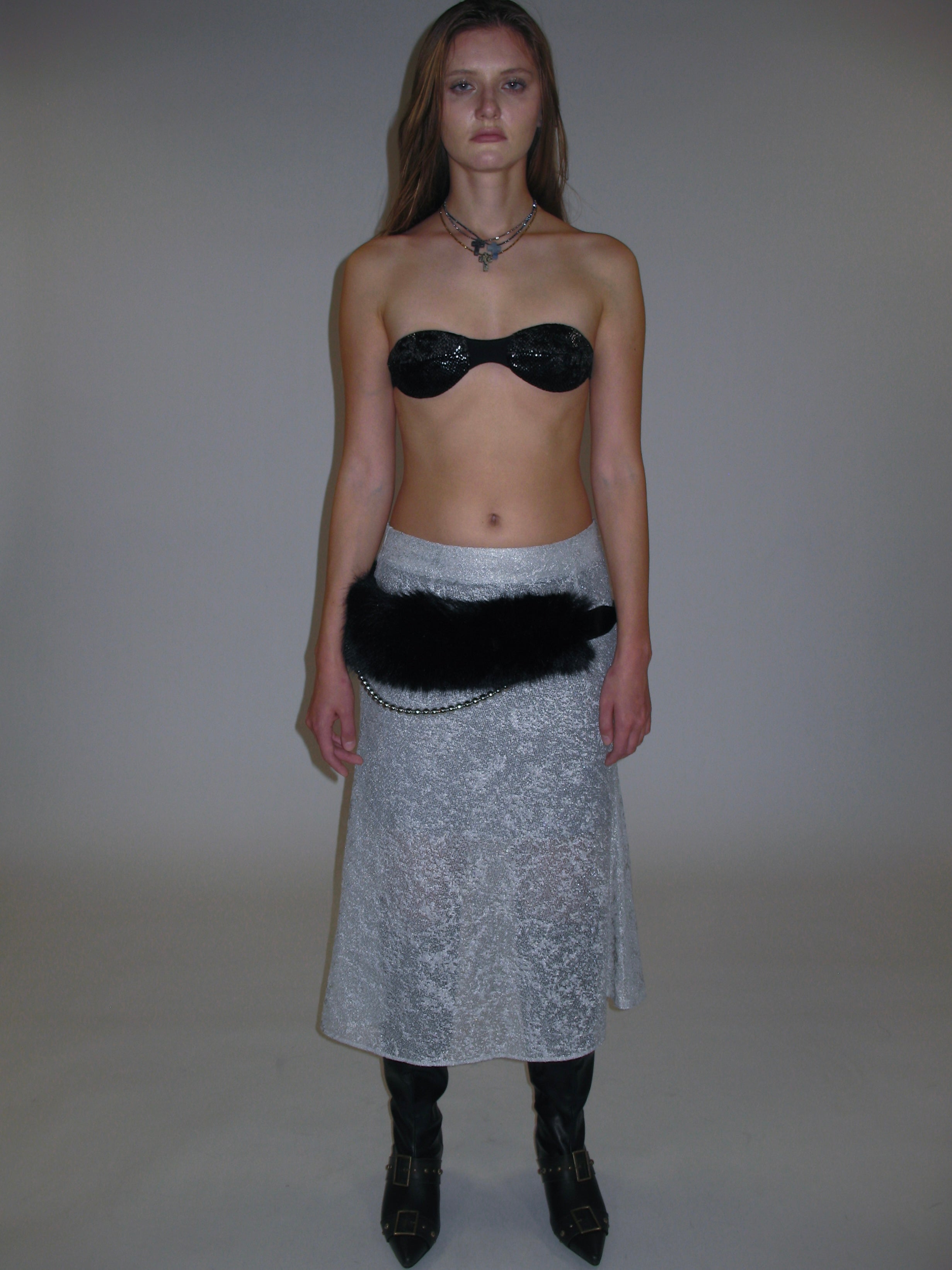 Velvet Dot Bandeau Top/ Black (With Positioning Brooch)