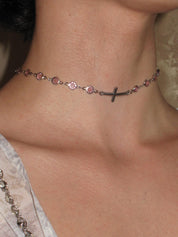 Astra Sideways Cross Choker /Pink