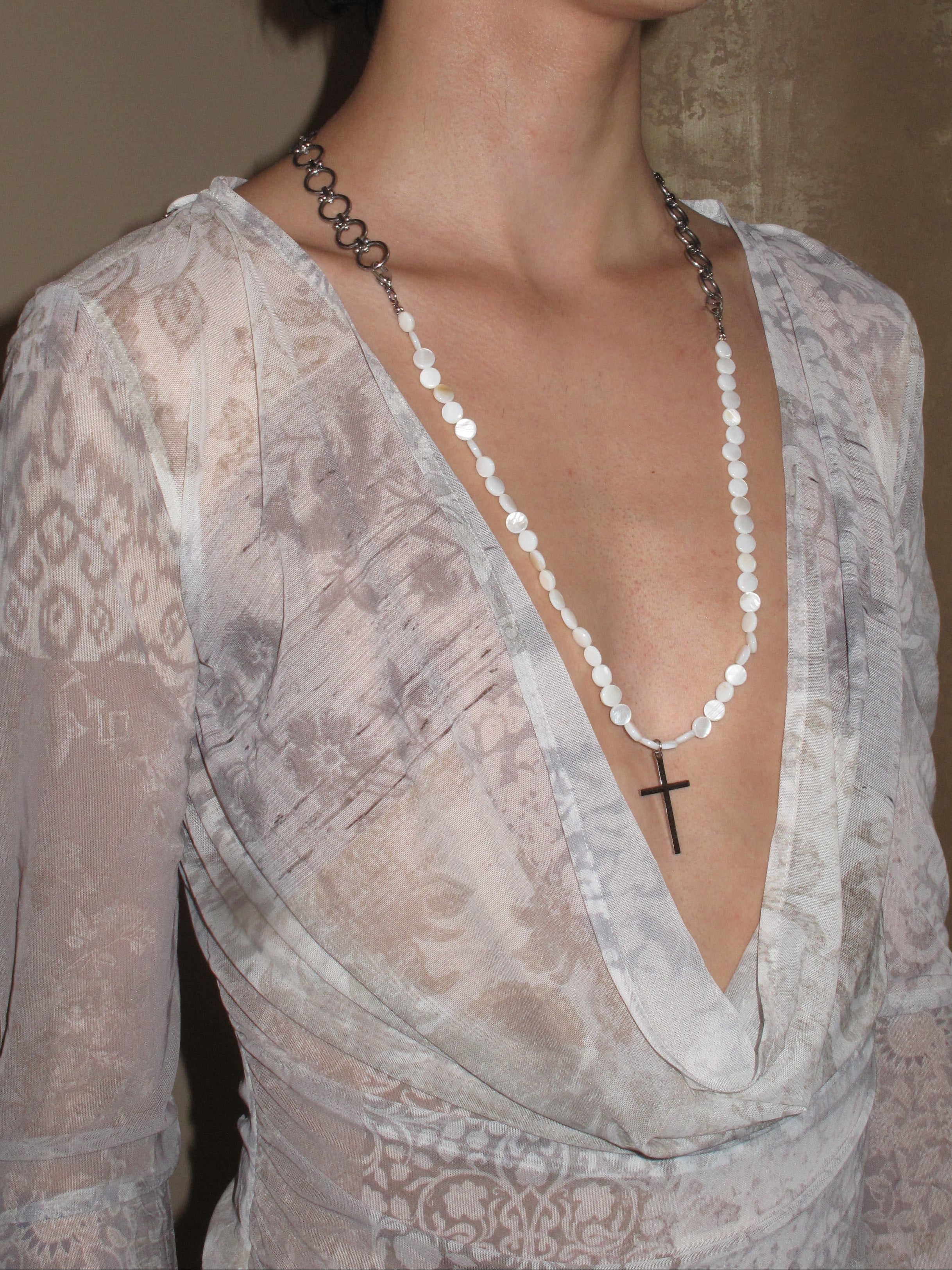 Alba Ring Chain Cross Drop Necklace