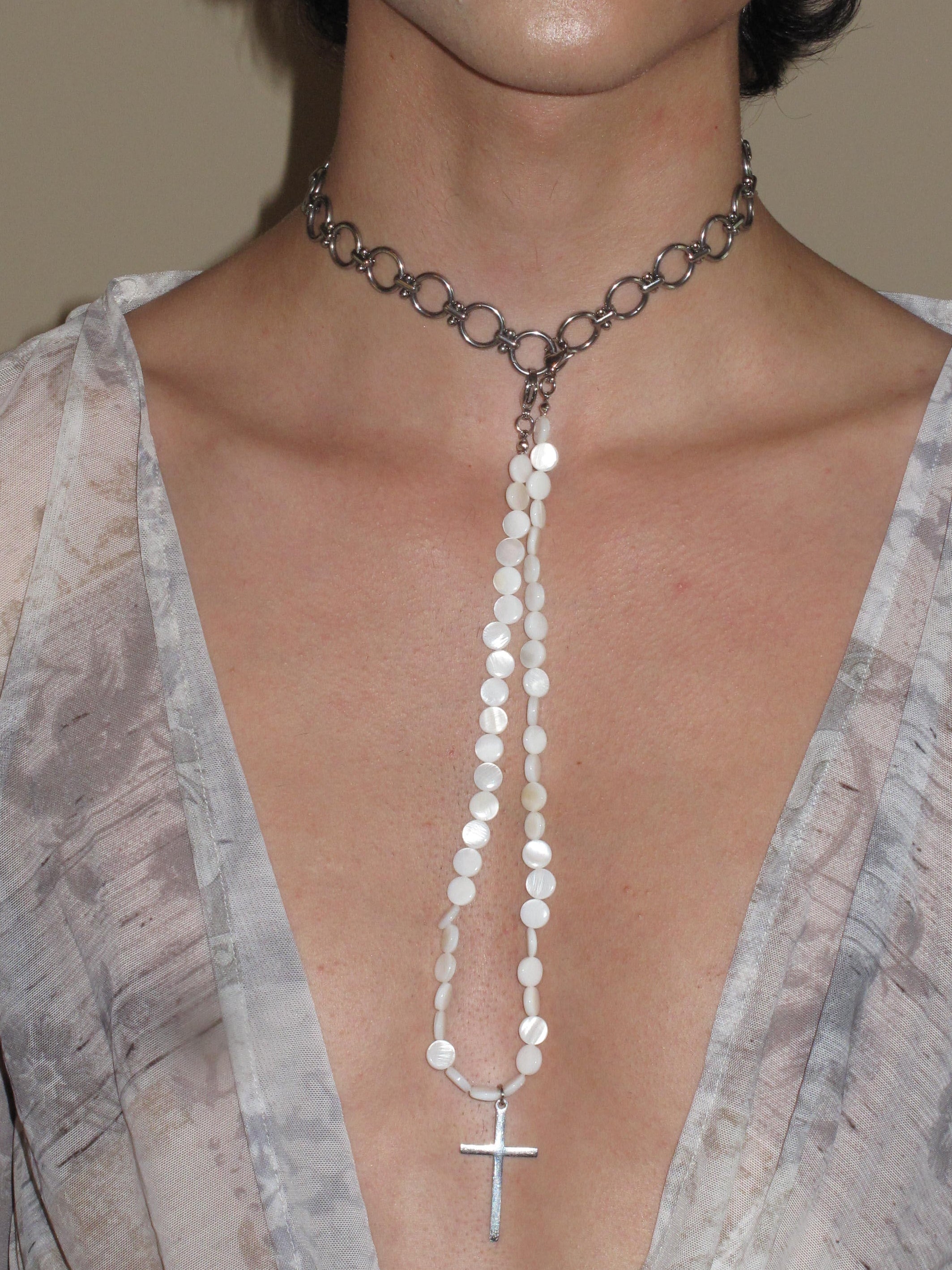 Alba Ring Chain Cross Drop Necklace