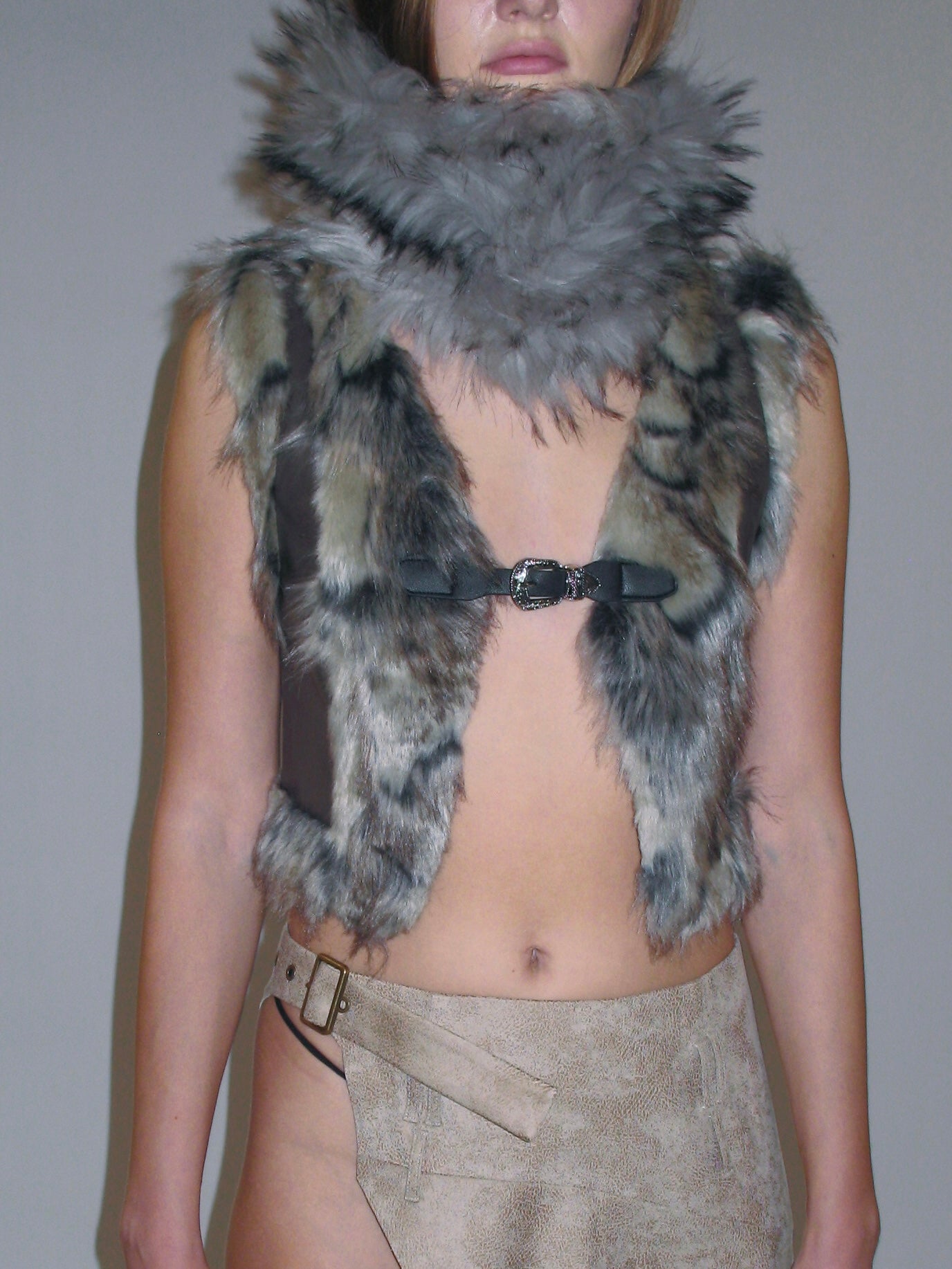 Gray Plush Faux Fur Neckwarmer