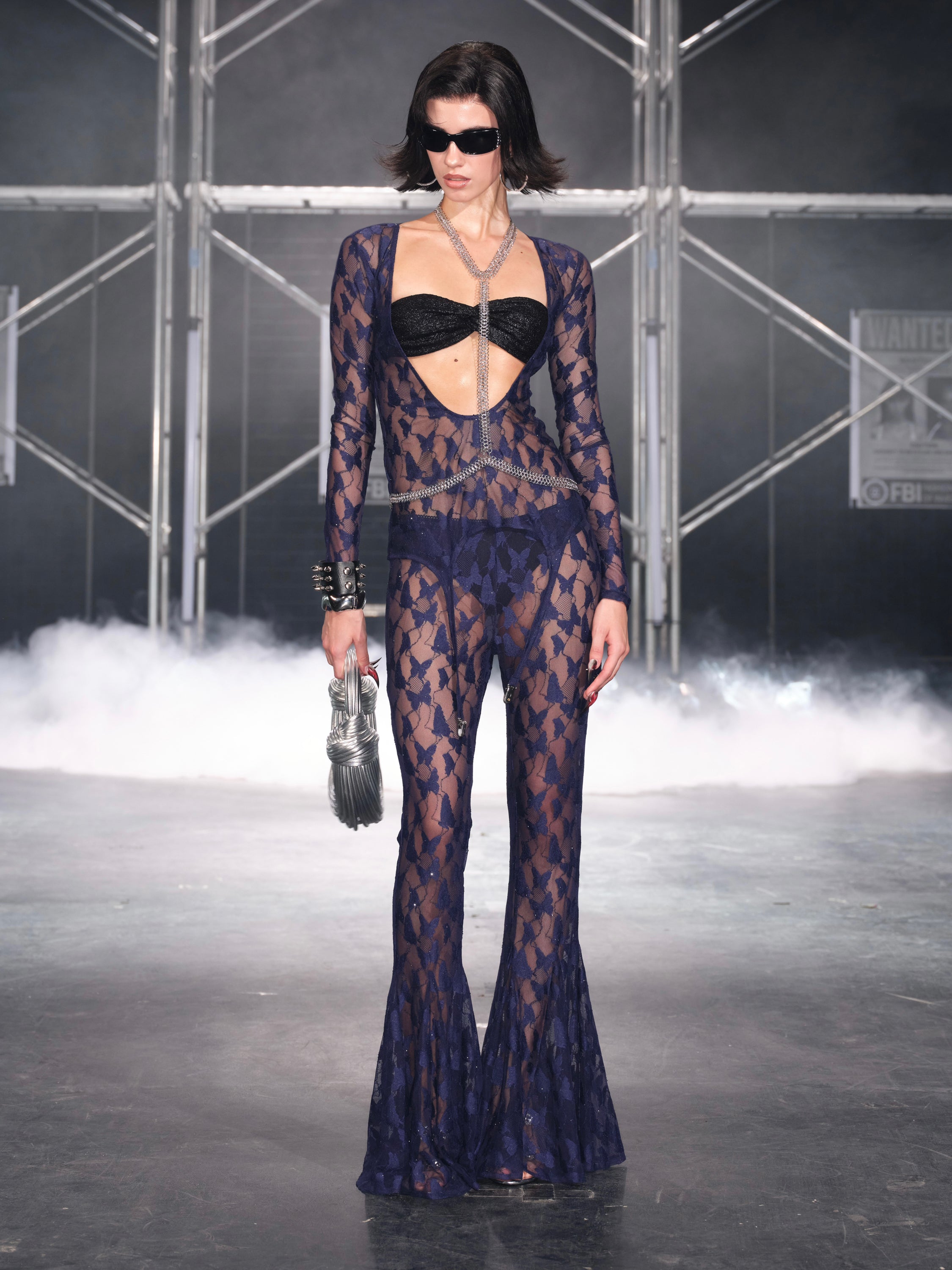 Butterfly Mesh Flare Pants