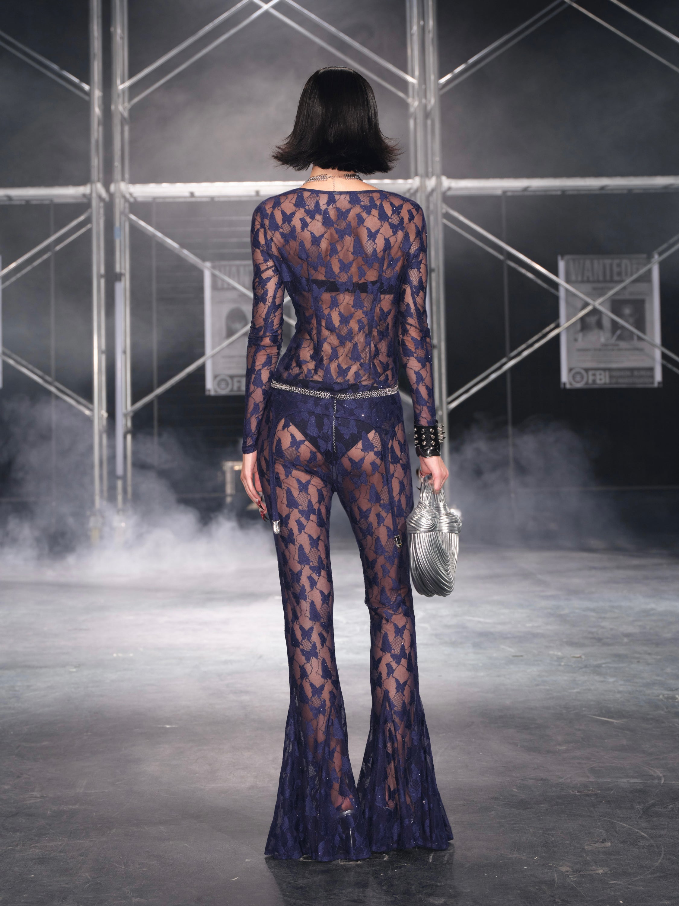 Butterfly Mesh Flare Pants