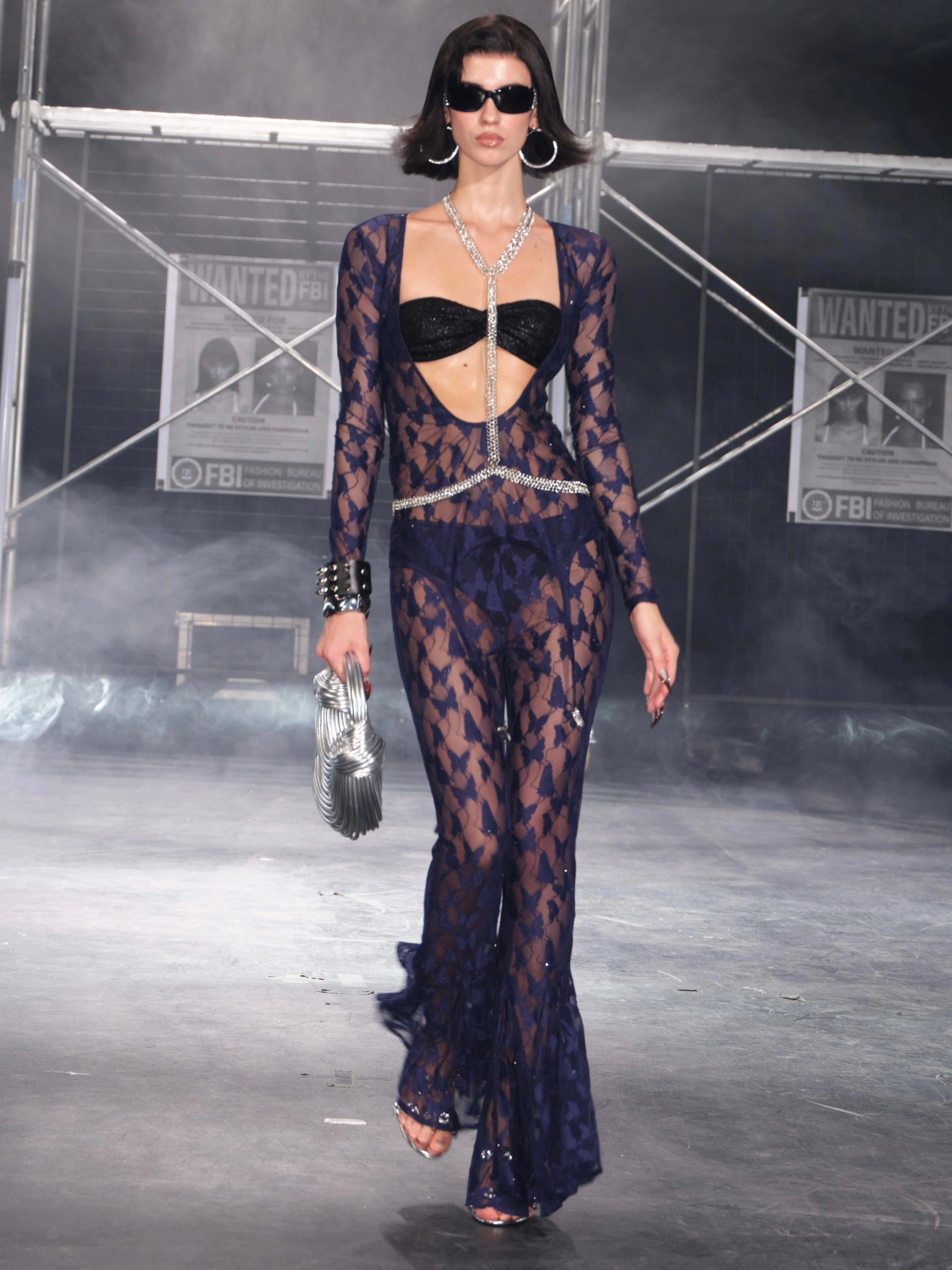 Butterfly Mesh Flare Pants