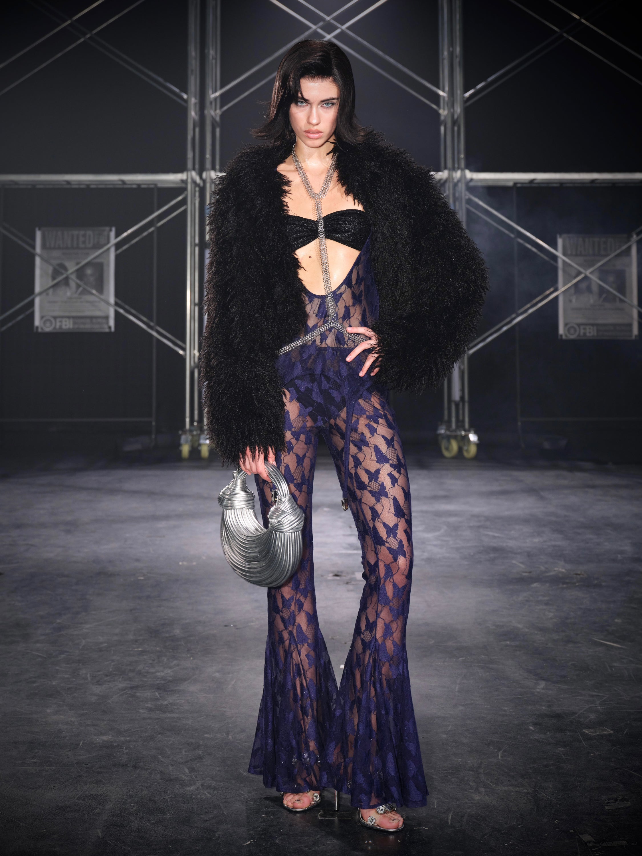 Butterfly Mesh Flare Pants