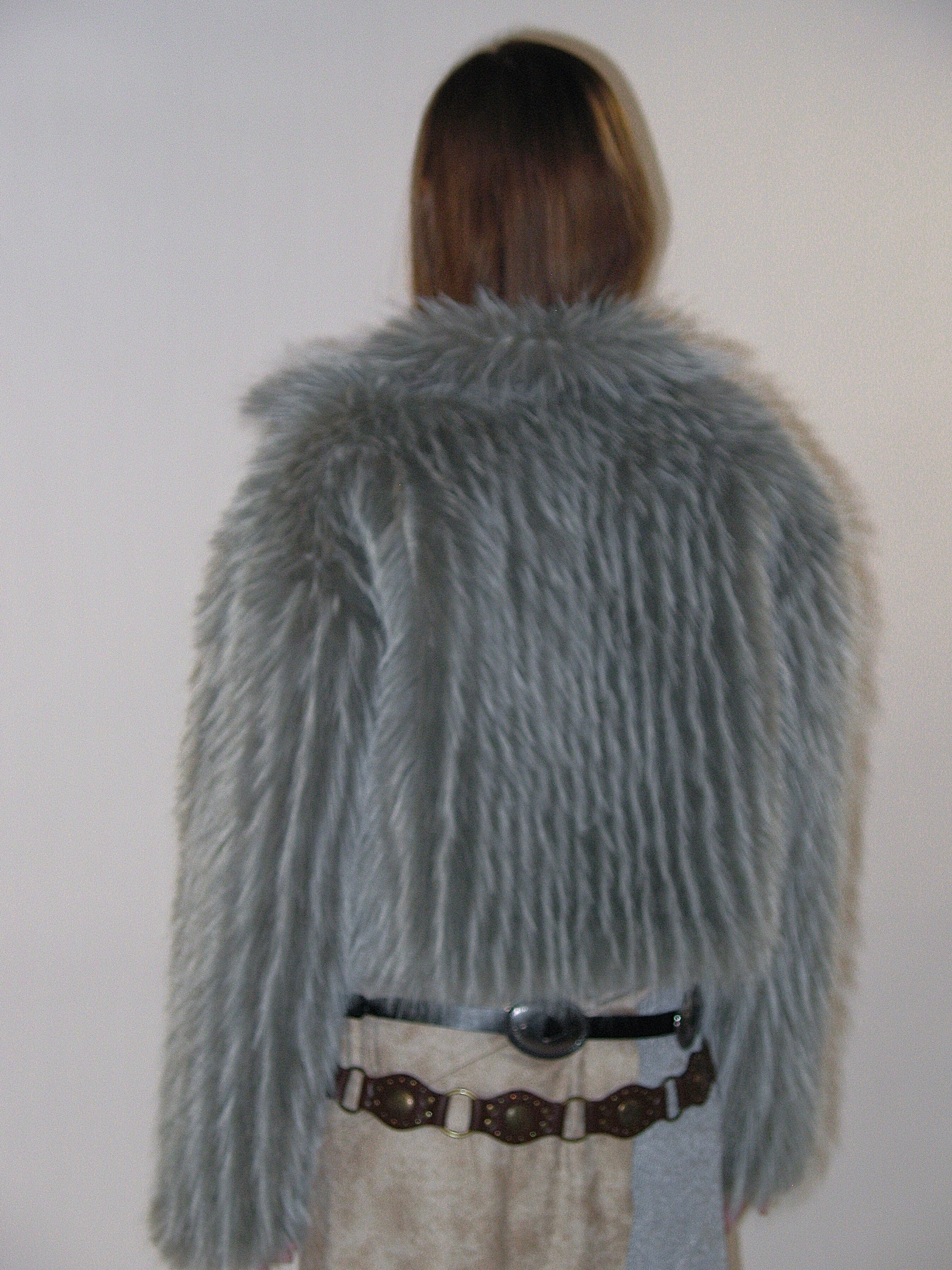 Gray Plush Faux Fur Coat