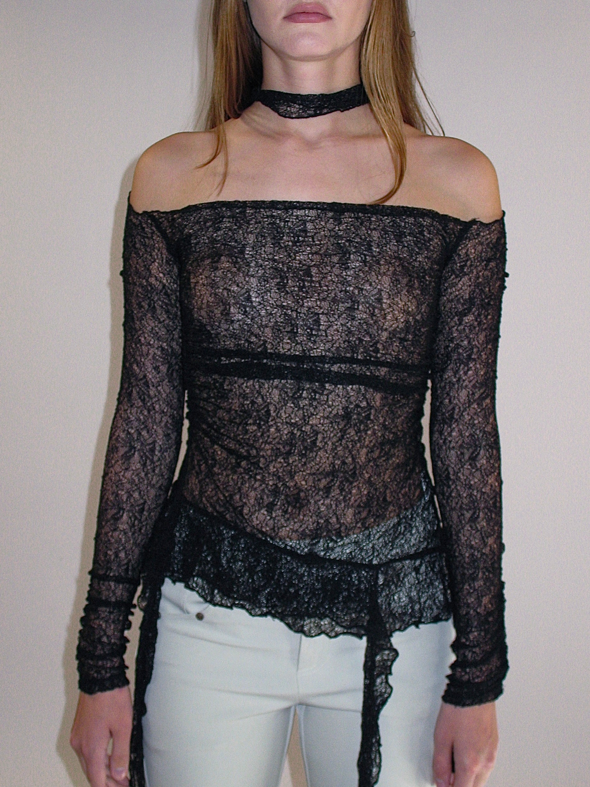 Gossamer Off-Shoulder Sheer Top