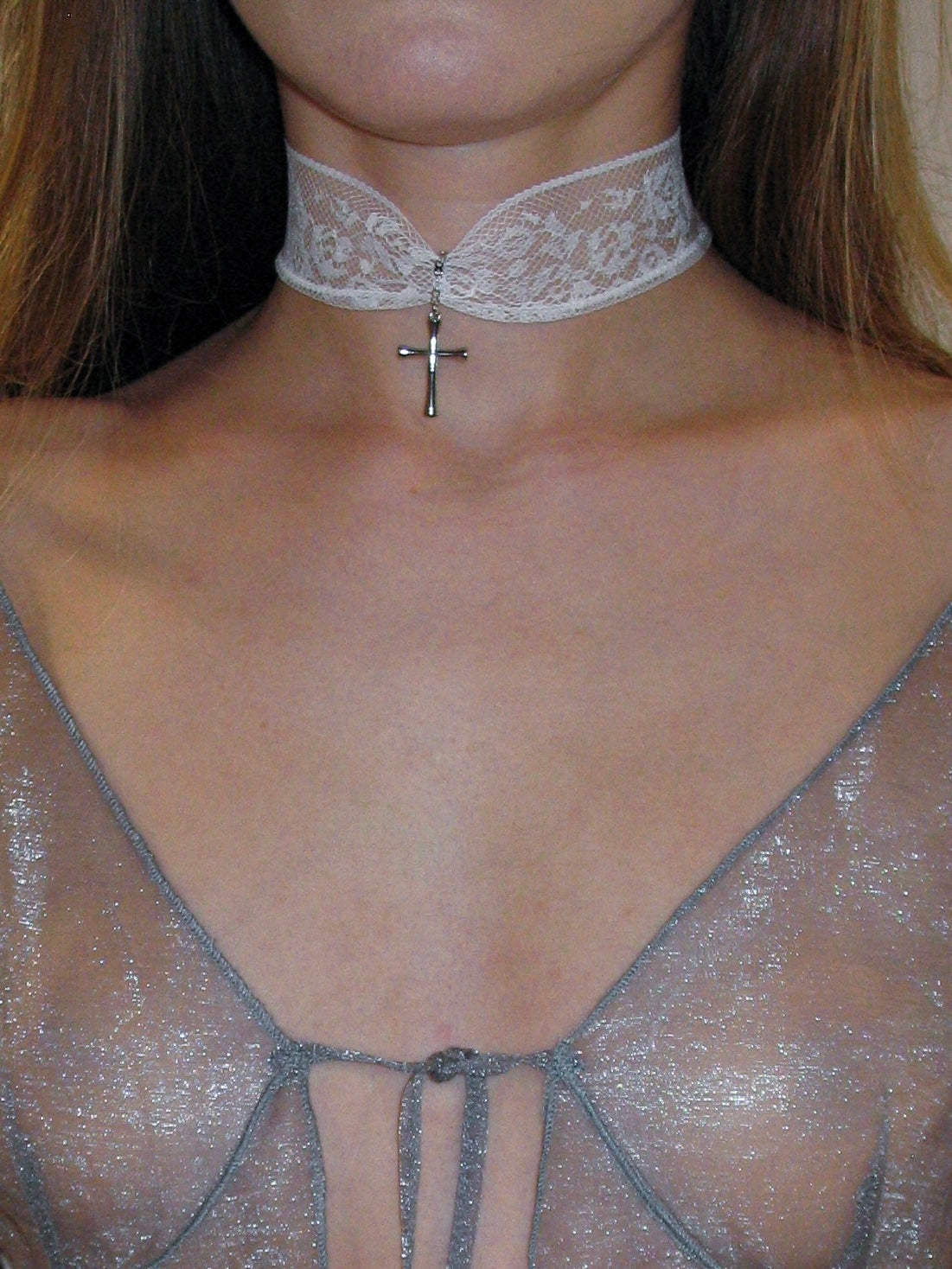 Gothic Lace Cross Choker/ White