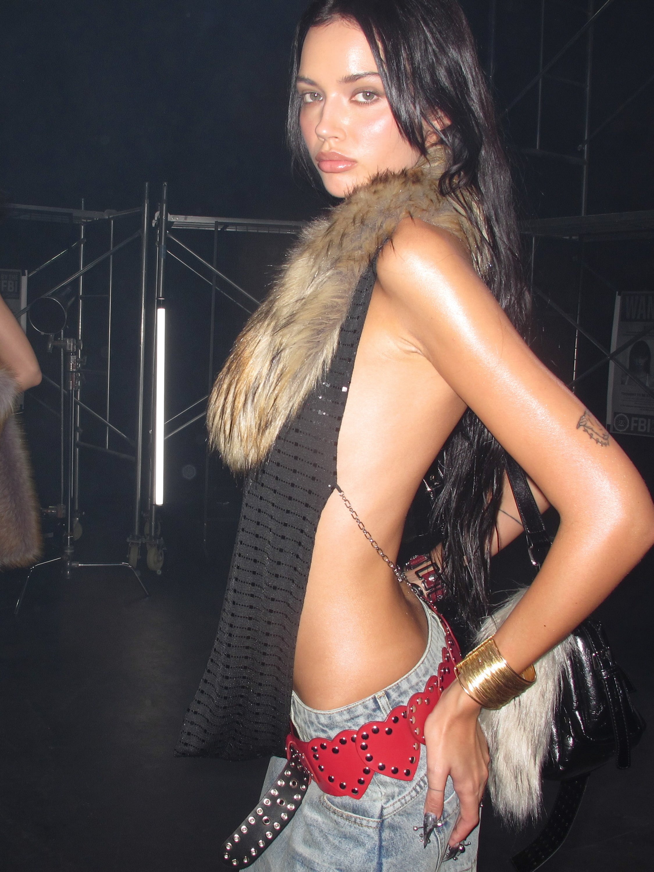 Hotline Halter Top with Detachable Faux Fur Collar