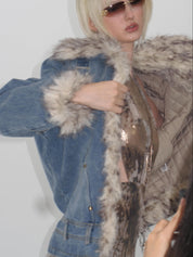 Edge Fusion Faux Fur Denim Jacket