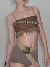 Thea Faux Fur Chain Top Brown