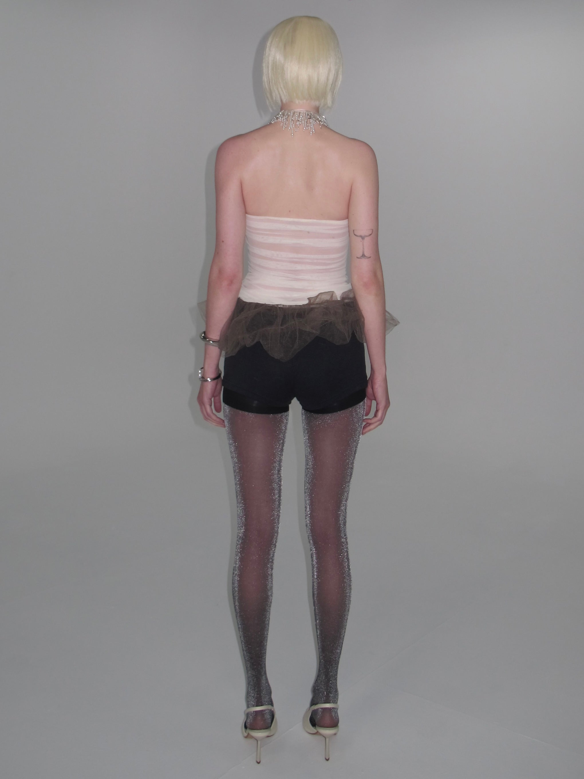 Sheer Bubble Hem Dress/ White