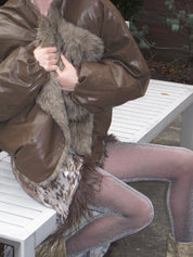 Glacier Faux Fur Trim Puffer Down Jacket Brown