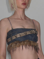 Thea Faux Fur Chain Top Blue