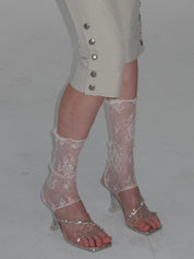 Side Button Capri Pants/ White